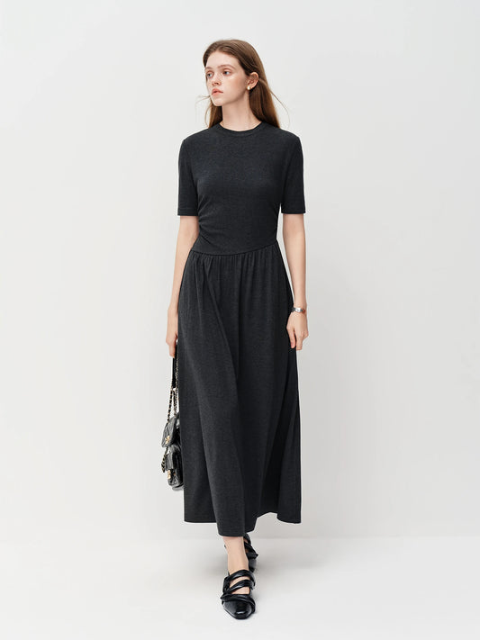 Black Pleated Waist Maxi Dress