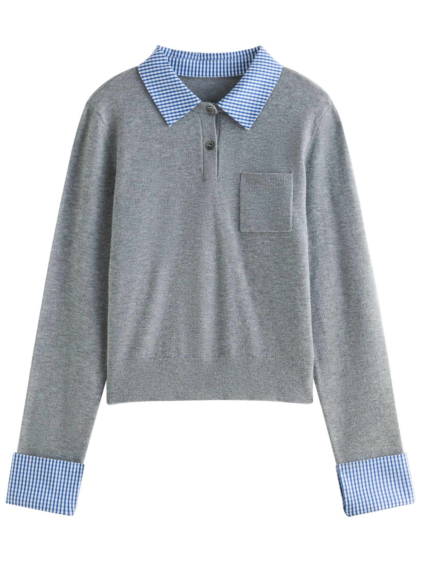 Navy Contrast Collar Polo Knit Top