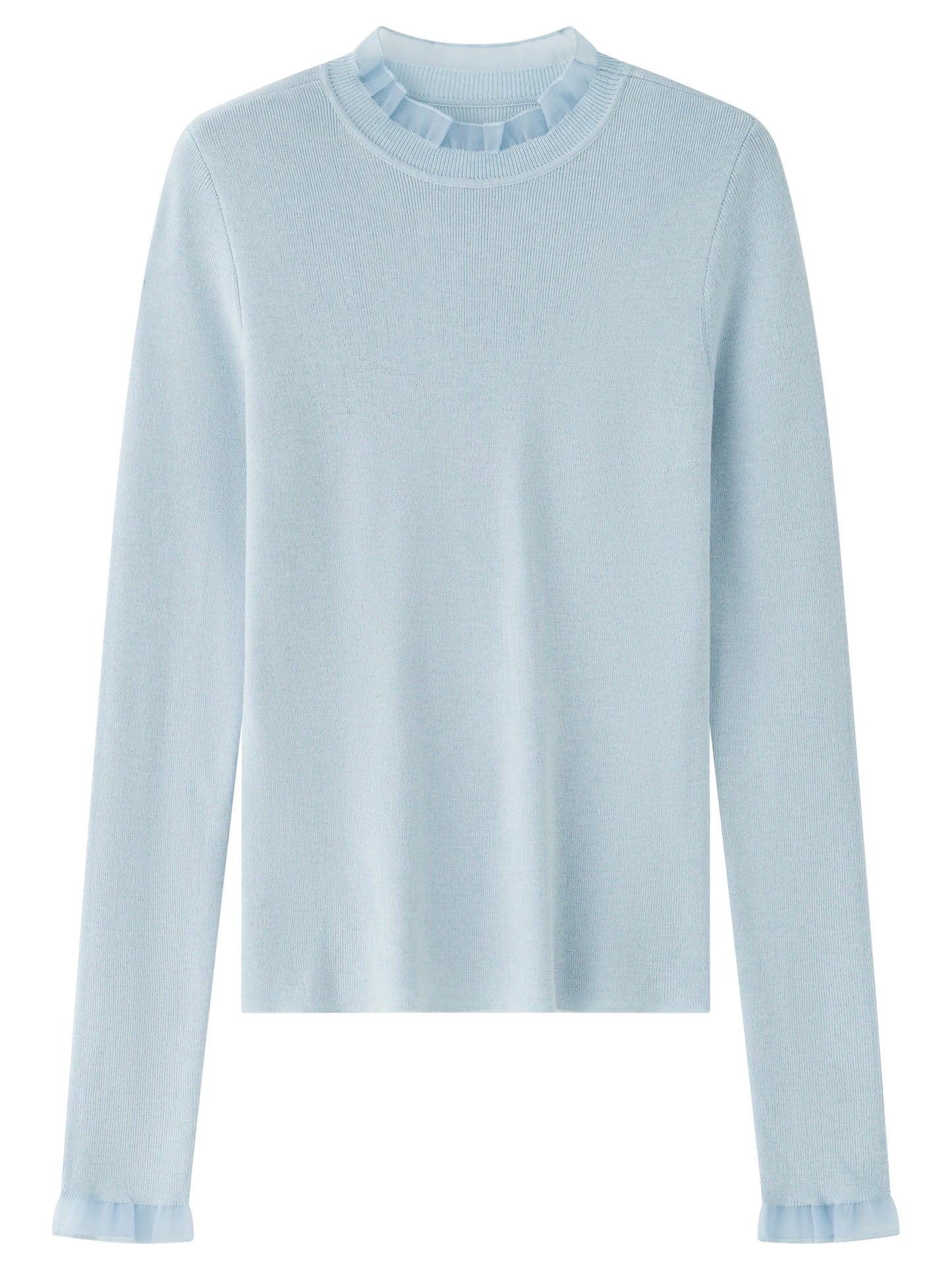 Powder Blue Ruffle Neck Knit Top