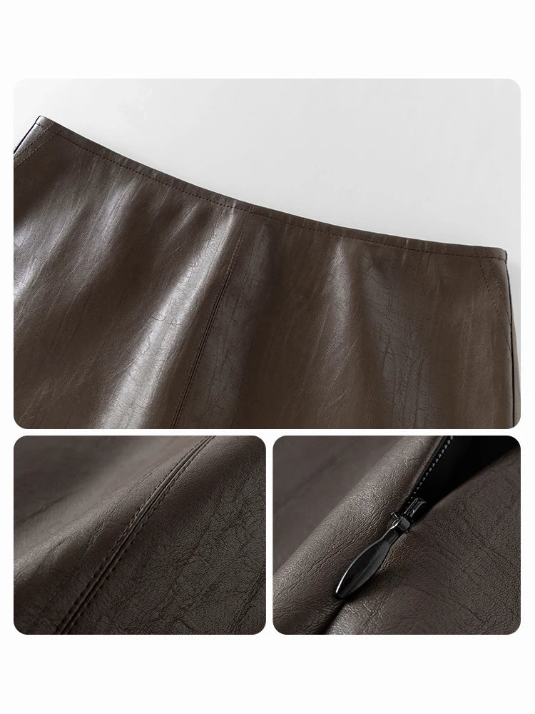 Brown Faux Leather A-Line Mini Skirt