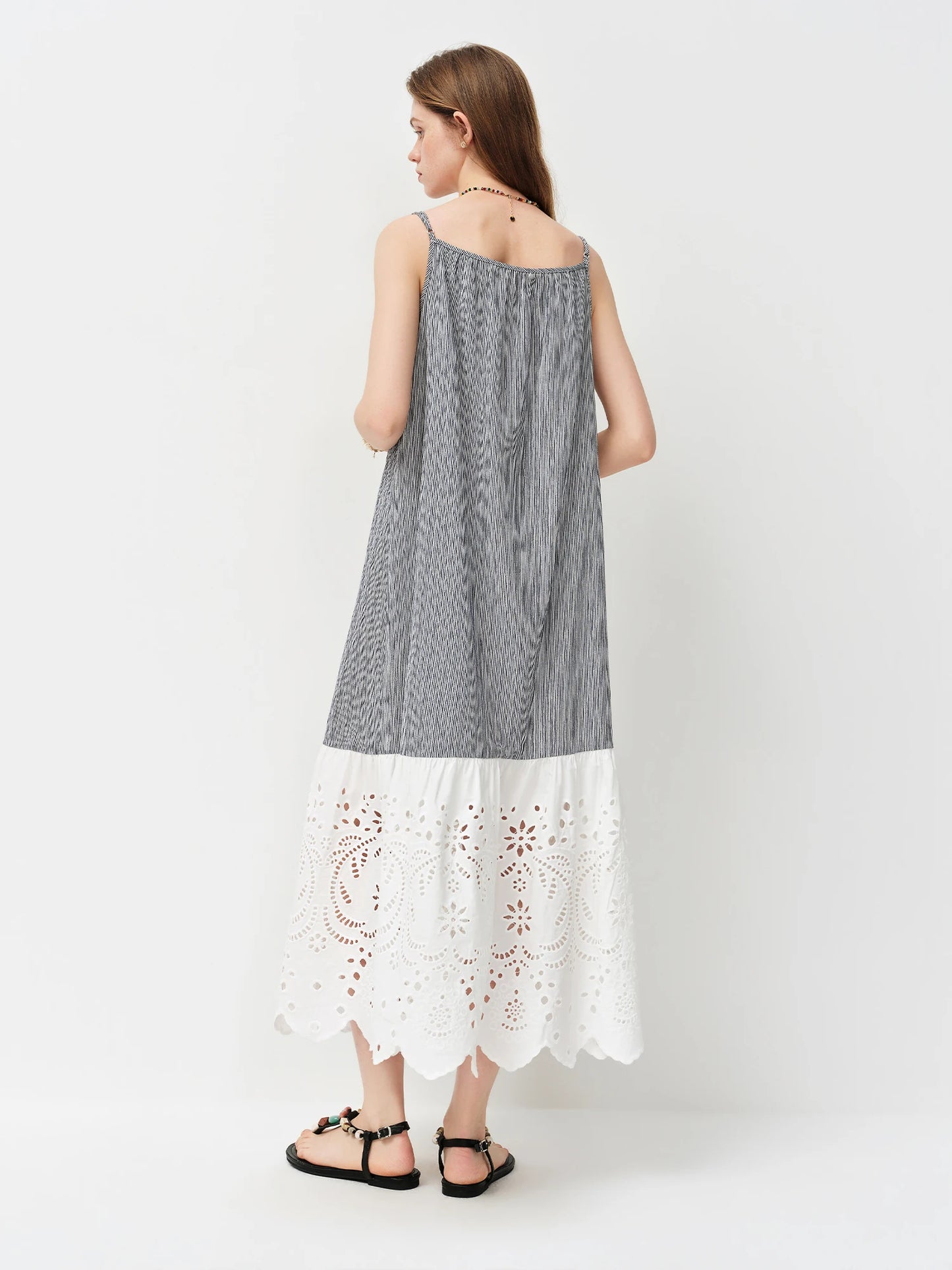 Grey Bird Embroidered Slip Midi Dress