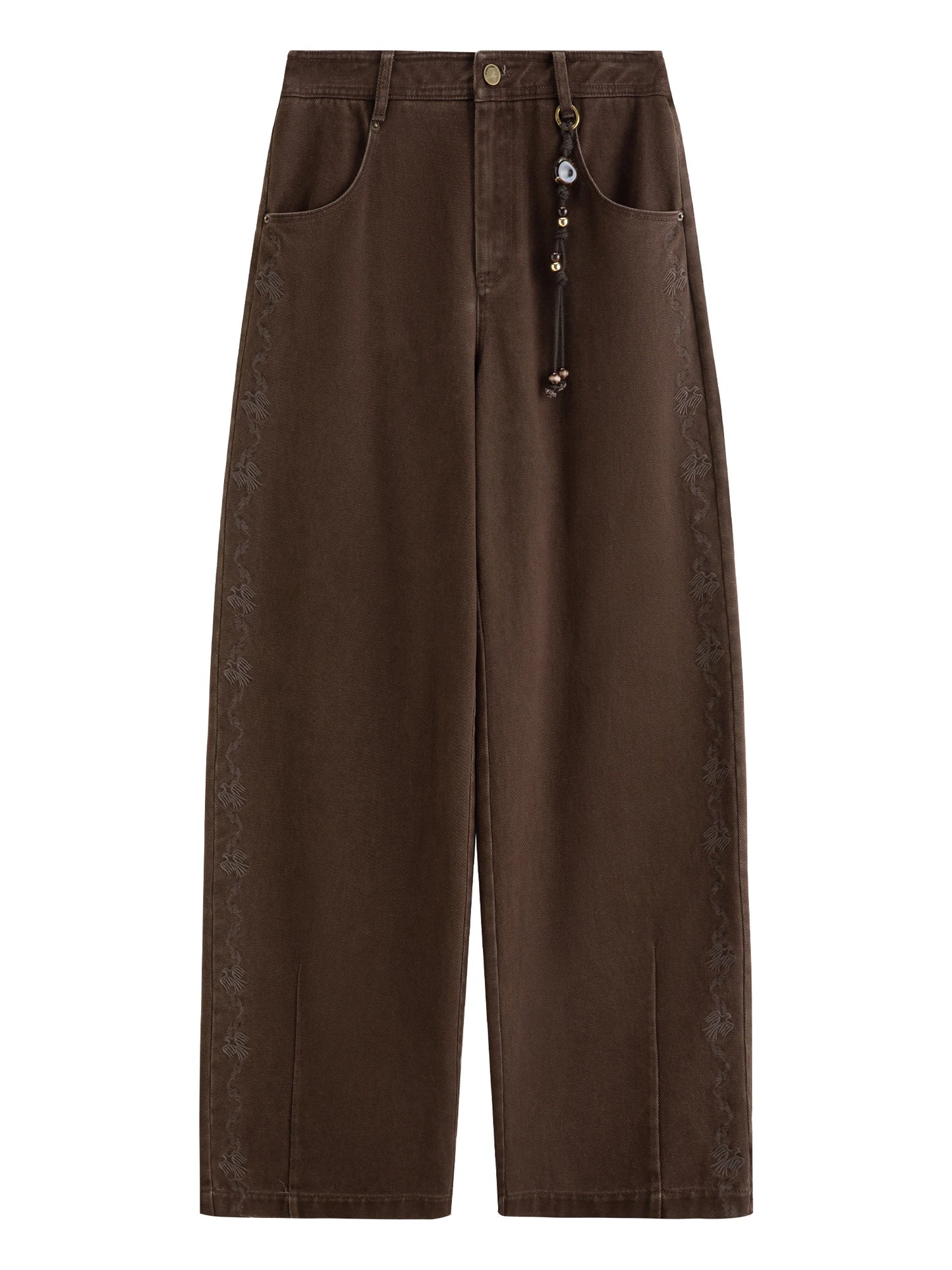 Ivory Beaded Wide Leg Trousers