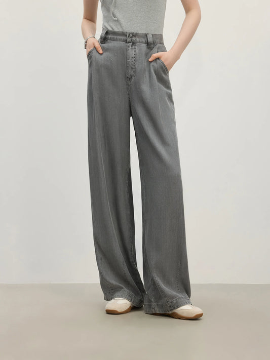 Charcoal Draped Wide Leg Jeans