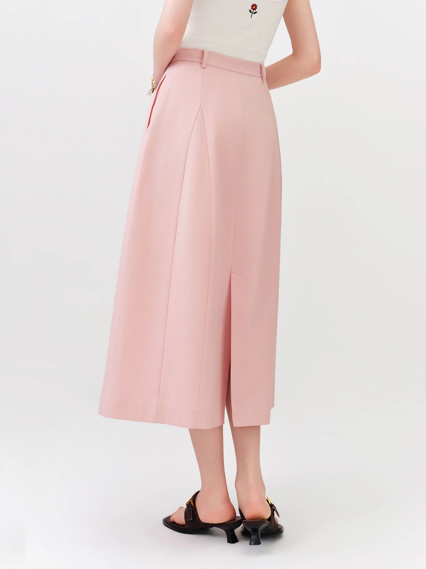 Blush Pleated A-Line Midi Skirt