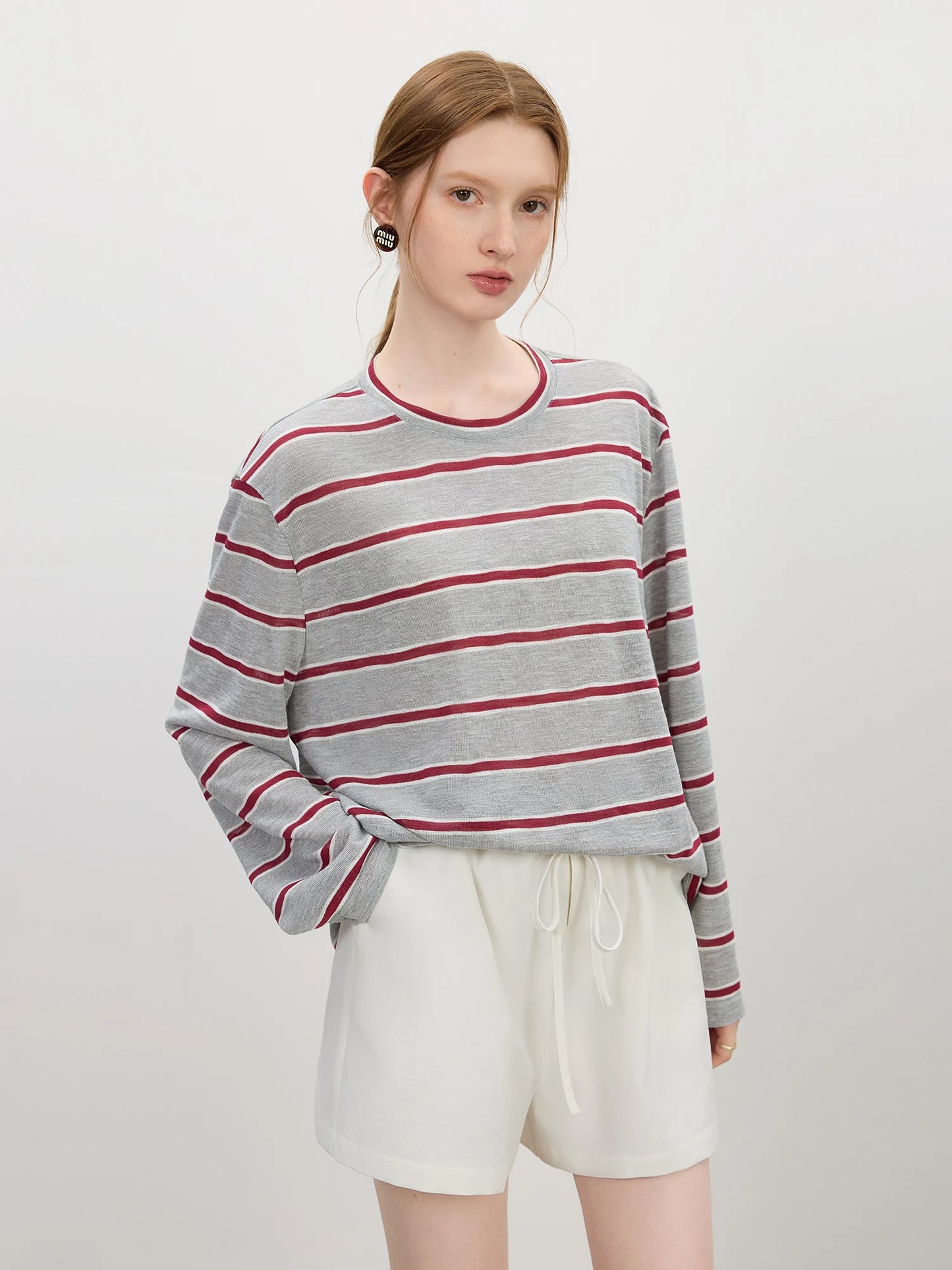 Ivory Striped Relaxed Long Sleeve Top