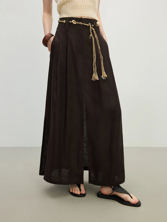 Brown Drawstring Sheer Maxi Skirt