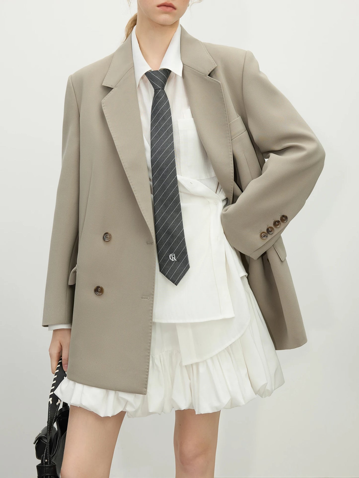 Taupe Double Breasted Oversized Blazer