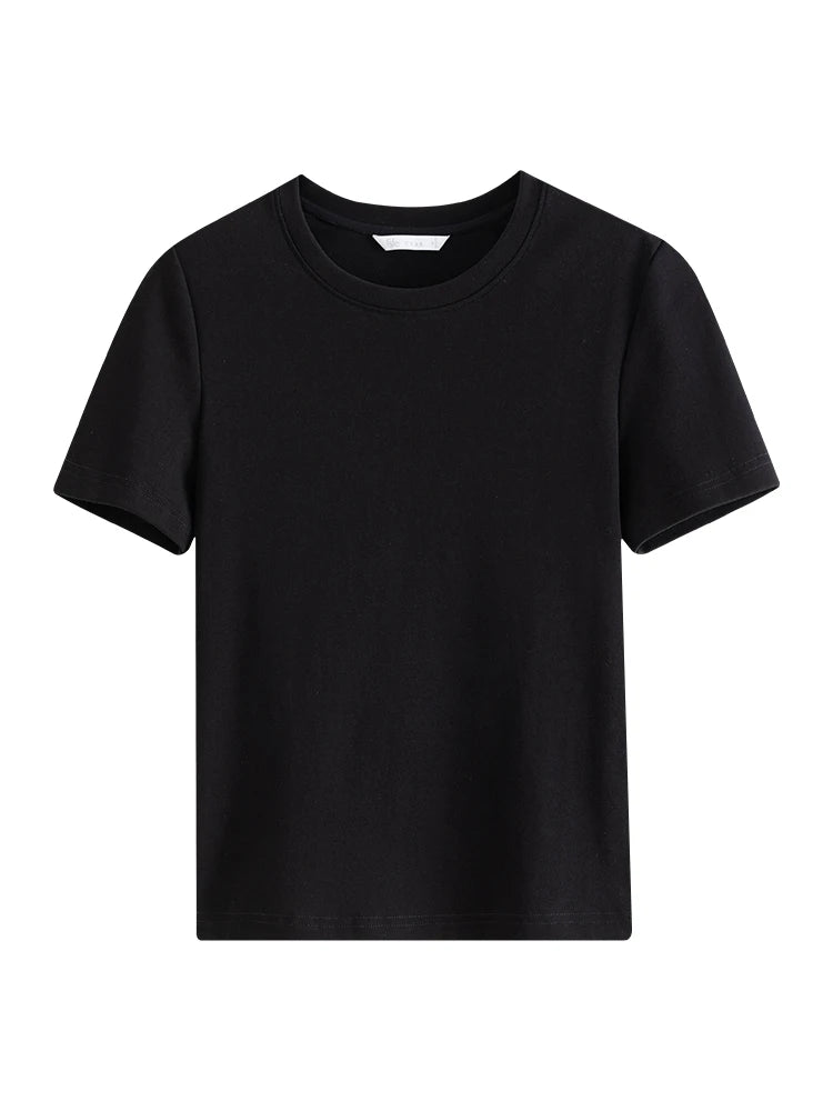 Black Scoop Neck Fitted Cotton Tee