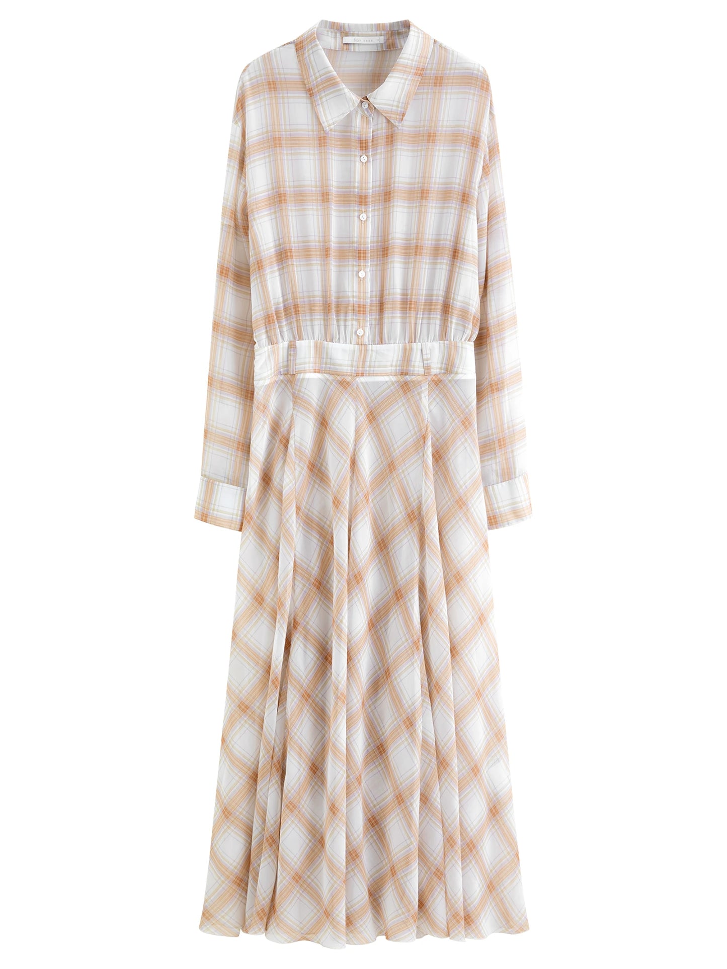 Navy Plaid Belted Shirt Maxi Dress