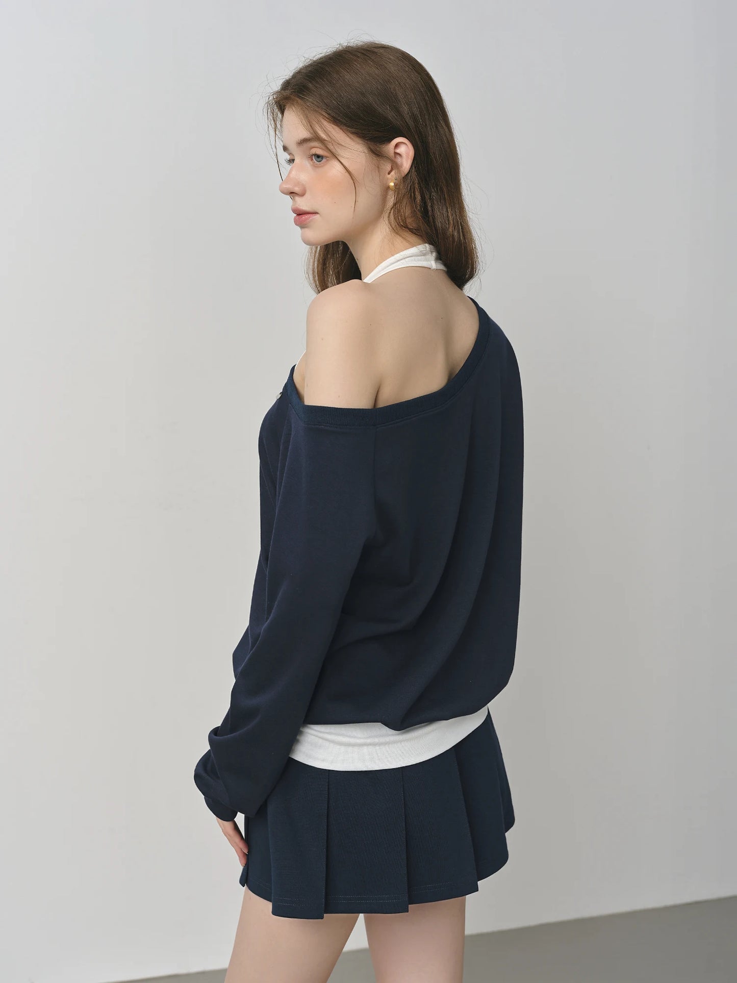 Grey Off Shoulder Layered Sweatshirt
