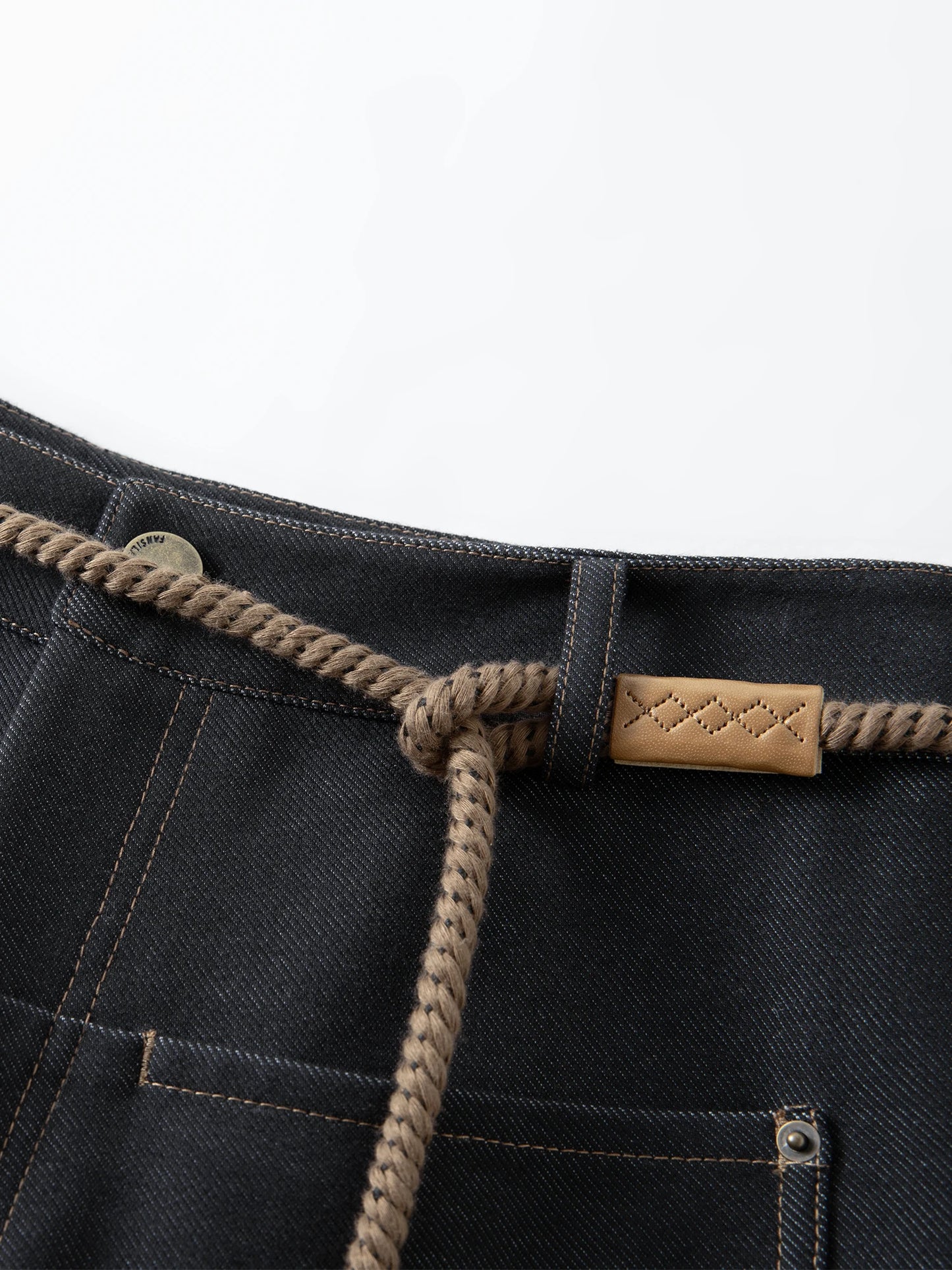 Black Belted Wide Leg Jeans