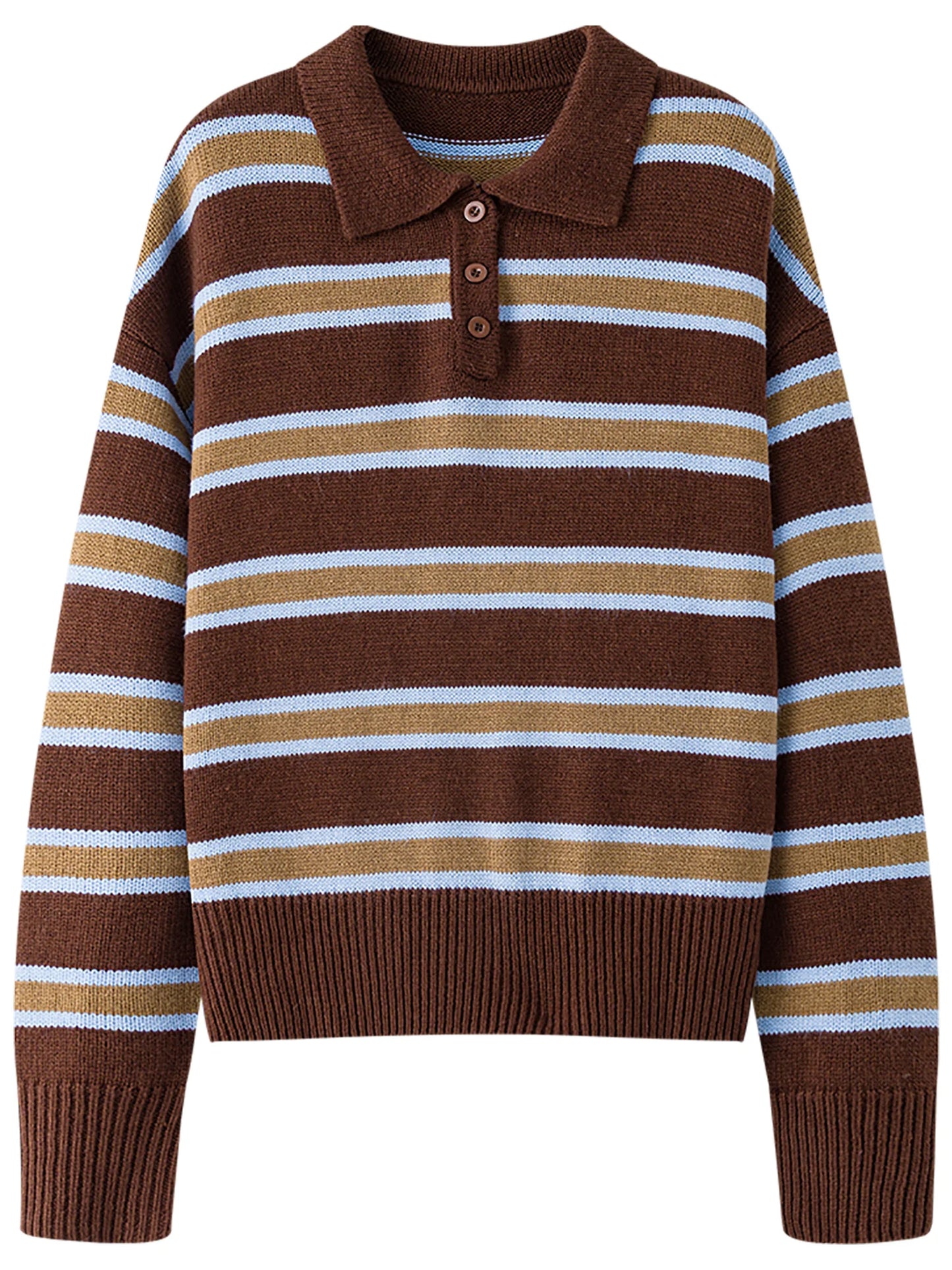 Brown Striped Layered Polo Sweater