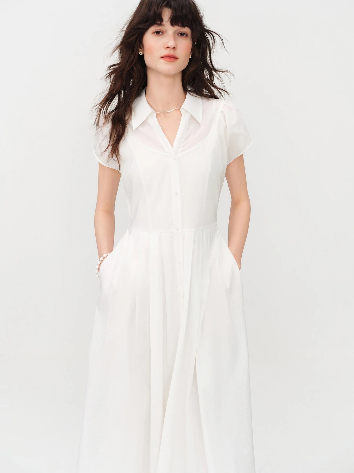 Pale Blue Belted Shirt Midi Dress