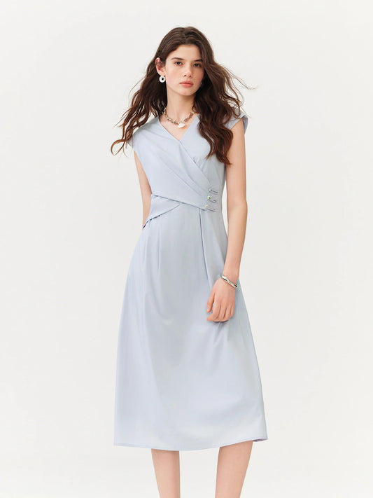 Pale Blue Wrap Front Midi Dress