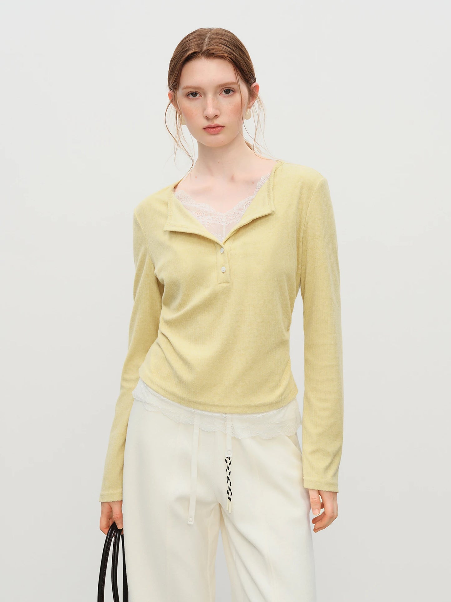 Blush Lace Trim Layered Knit Top