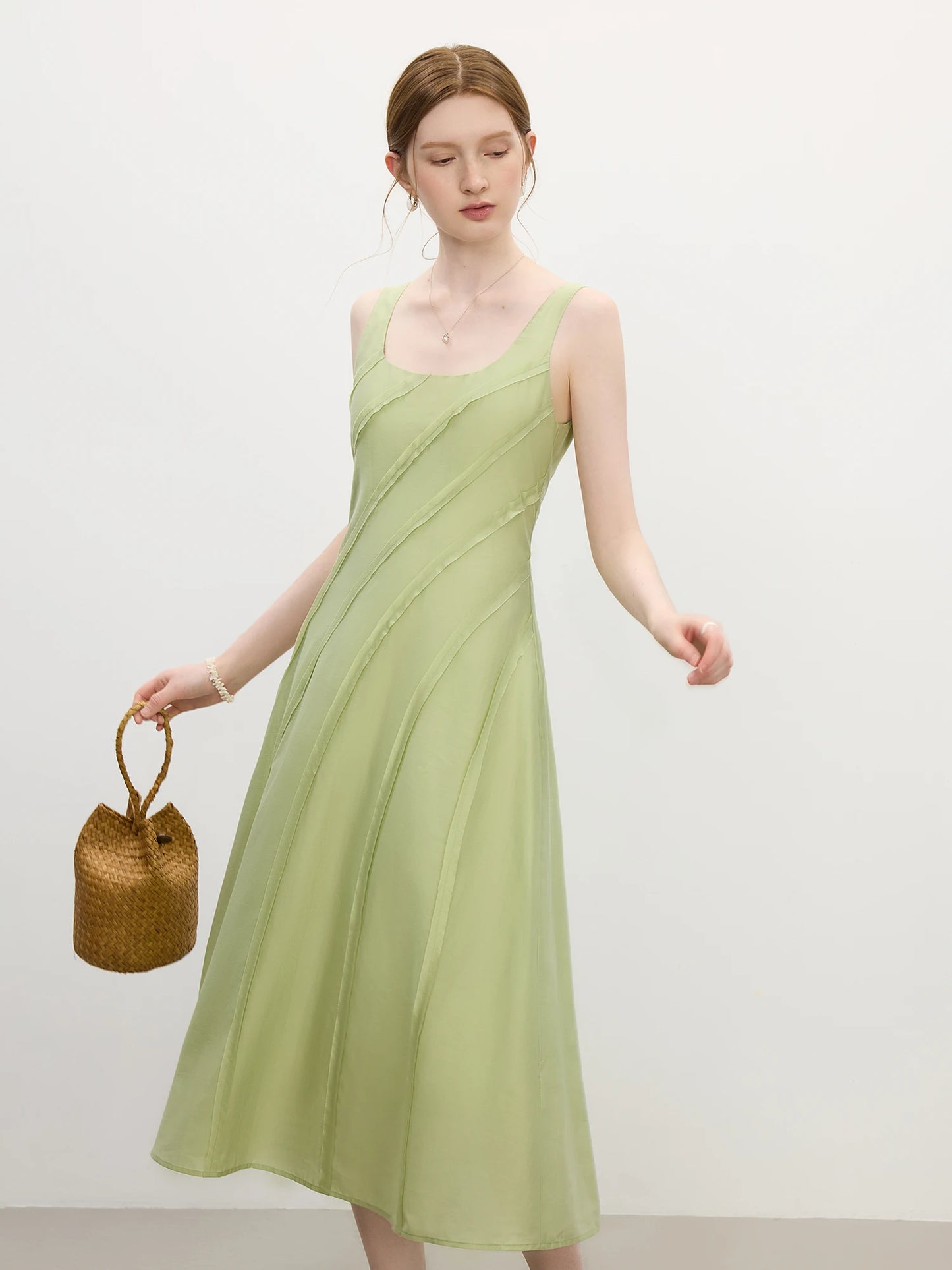 Sage Green Draped Strap Midi Dress