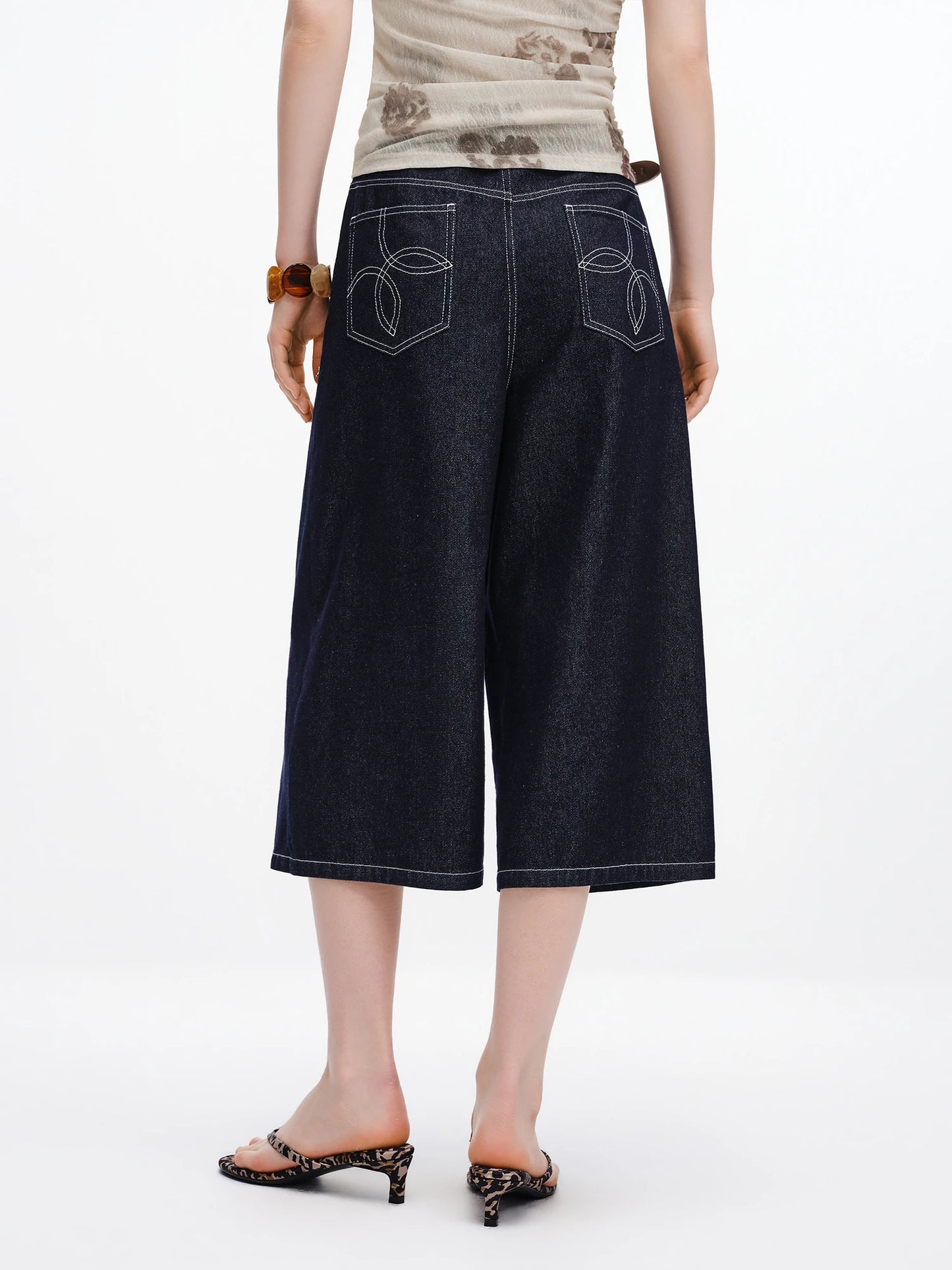 Black Denim Cropped Wide Leg Pants