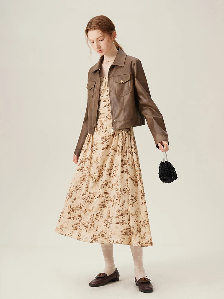 Brown Leather Shirt Jacket