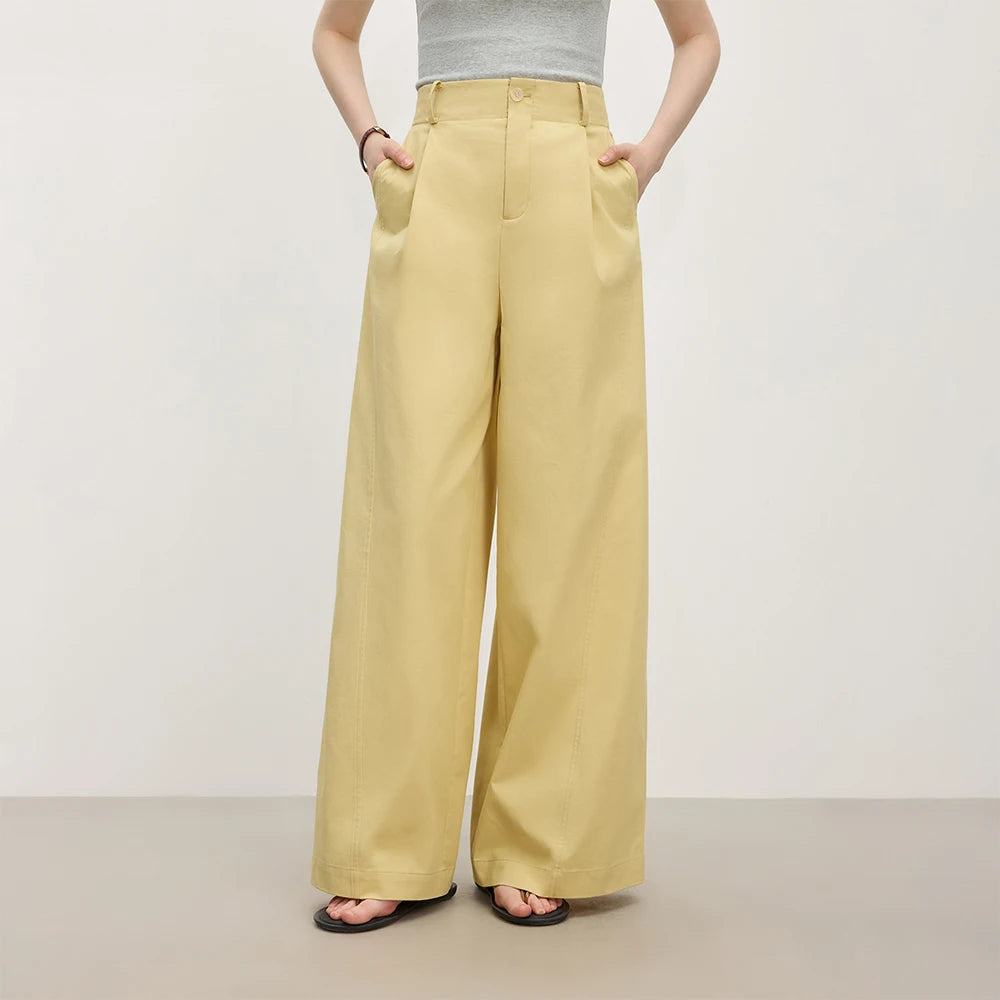 Butter Yellow Pleated Wide Leg Trousers