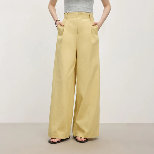 Butter Yellow Pleated Wide Leg Trousers