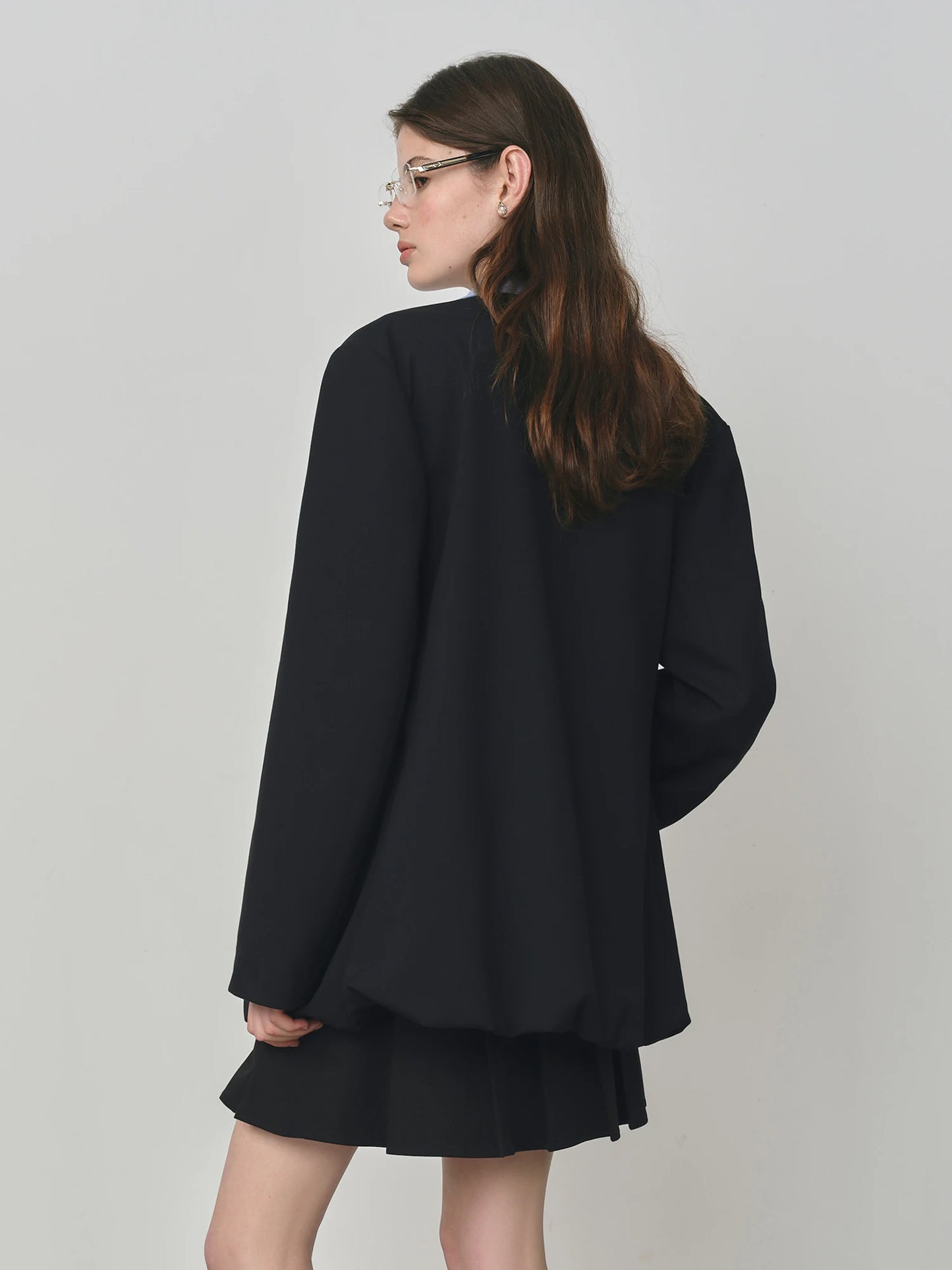 Navy Belted Collarless Blazer