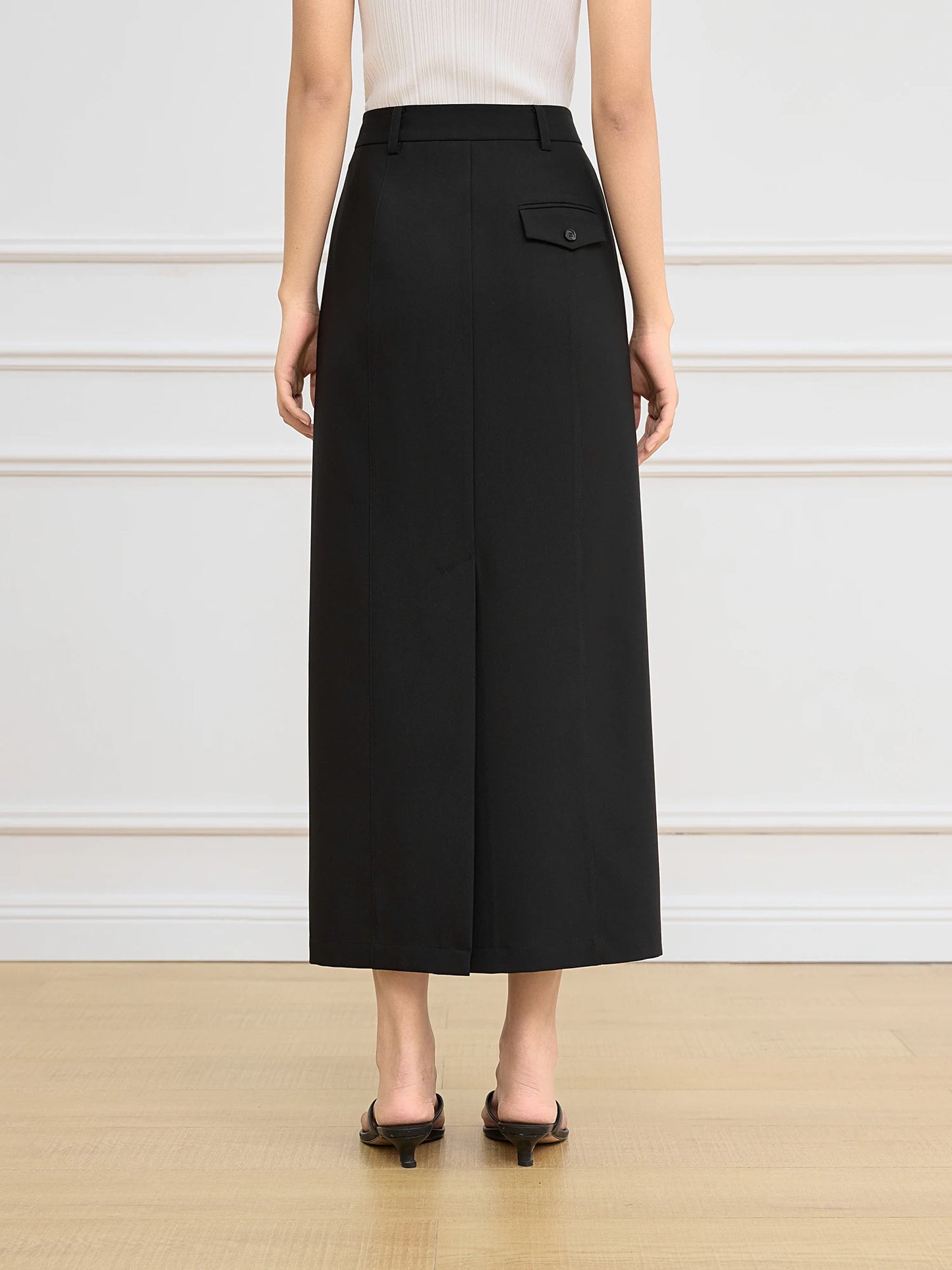 Black Straight Slit Maxi Skirt