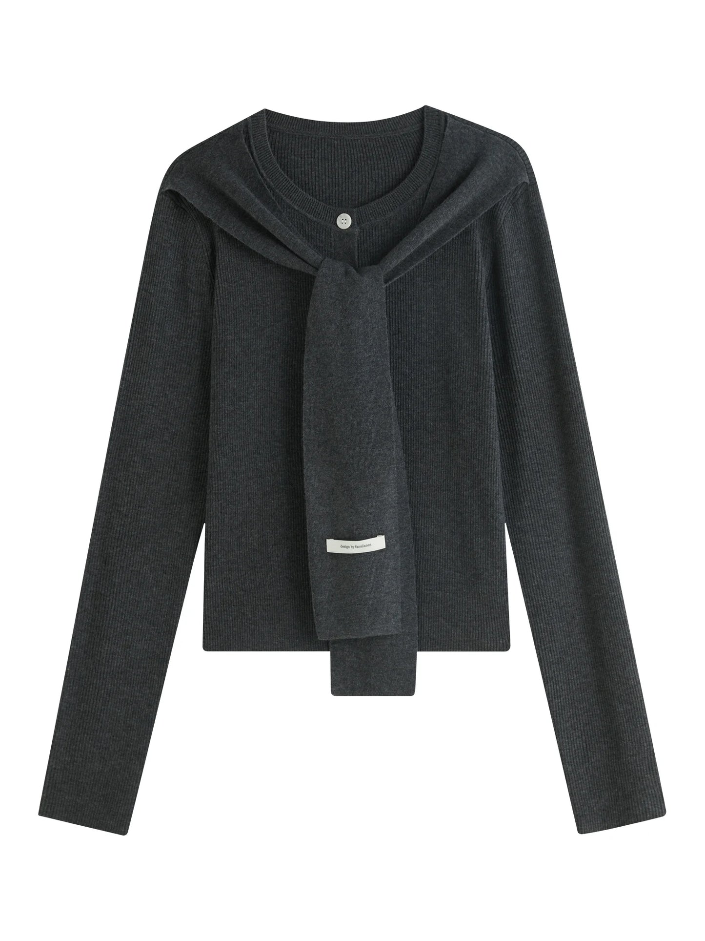 Charcoal Layered Scarf Knit Cardigan