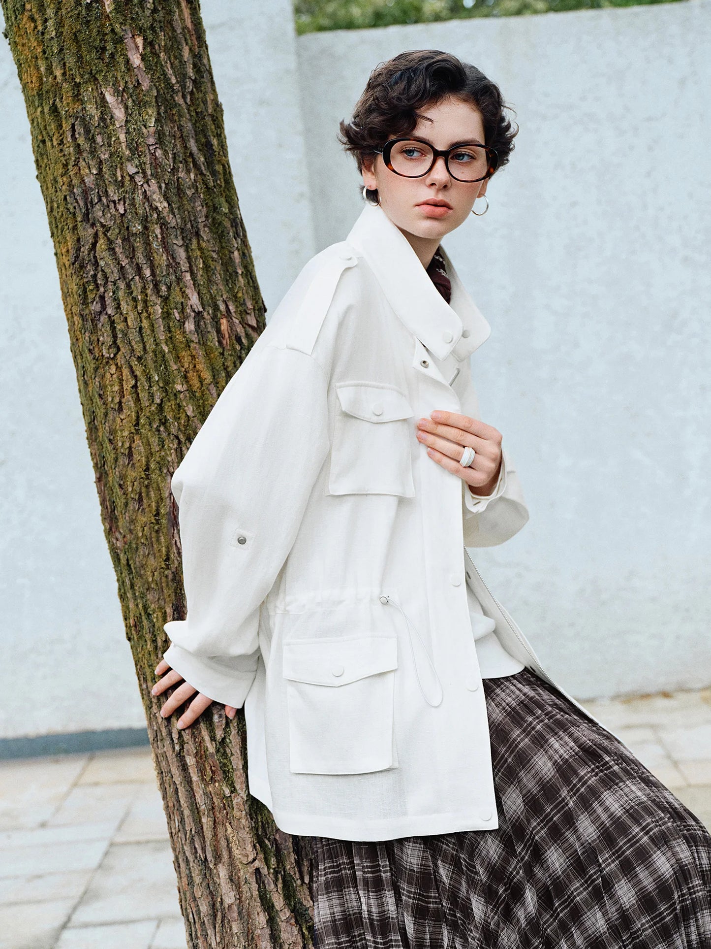 White Drawstring Utility Jacket