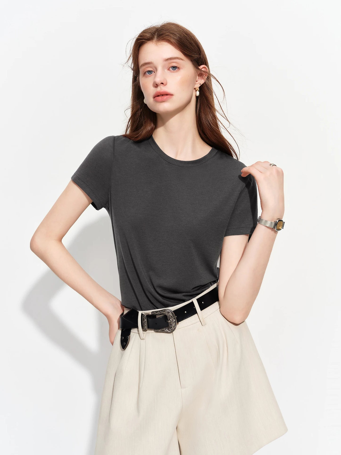 Charcoal Structured Shoulder Cotton Tee