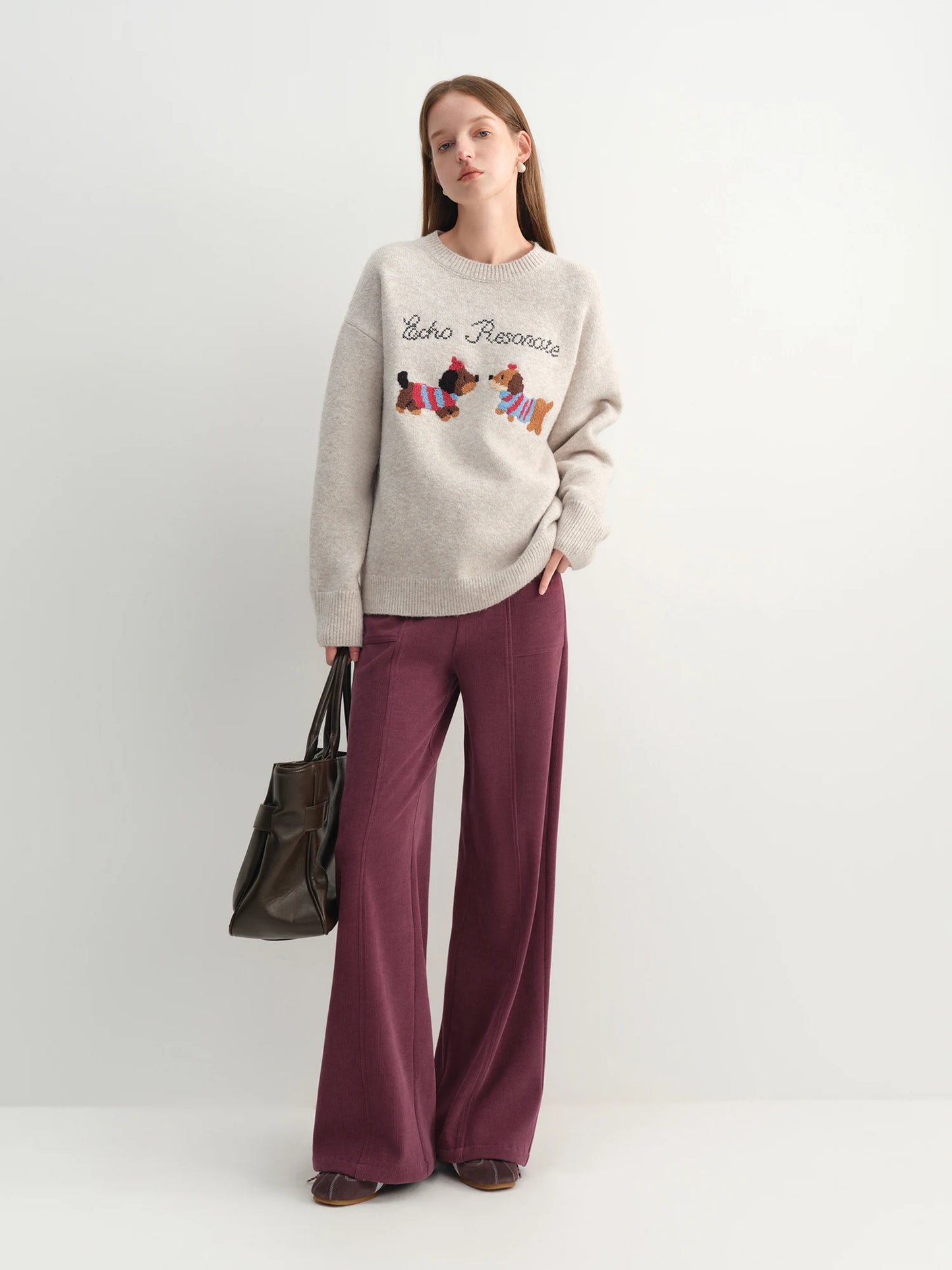 Burgundy Corduroy Wide Leg Pants
