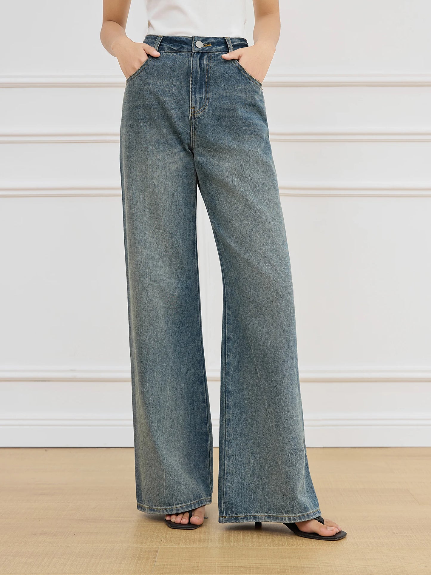 Grey Wash Wide Leg Jeans