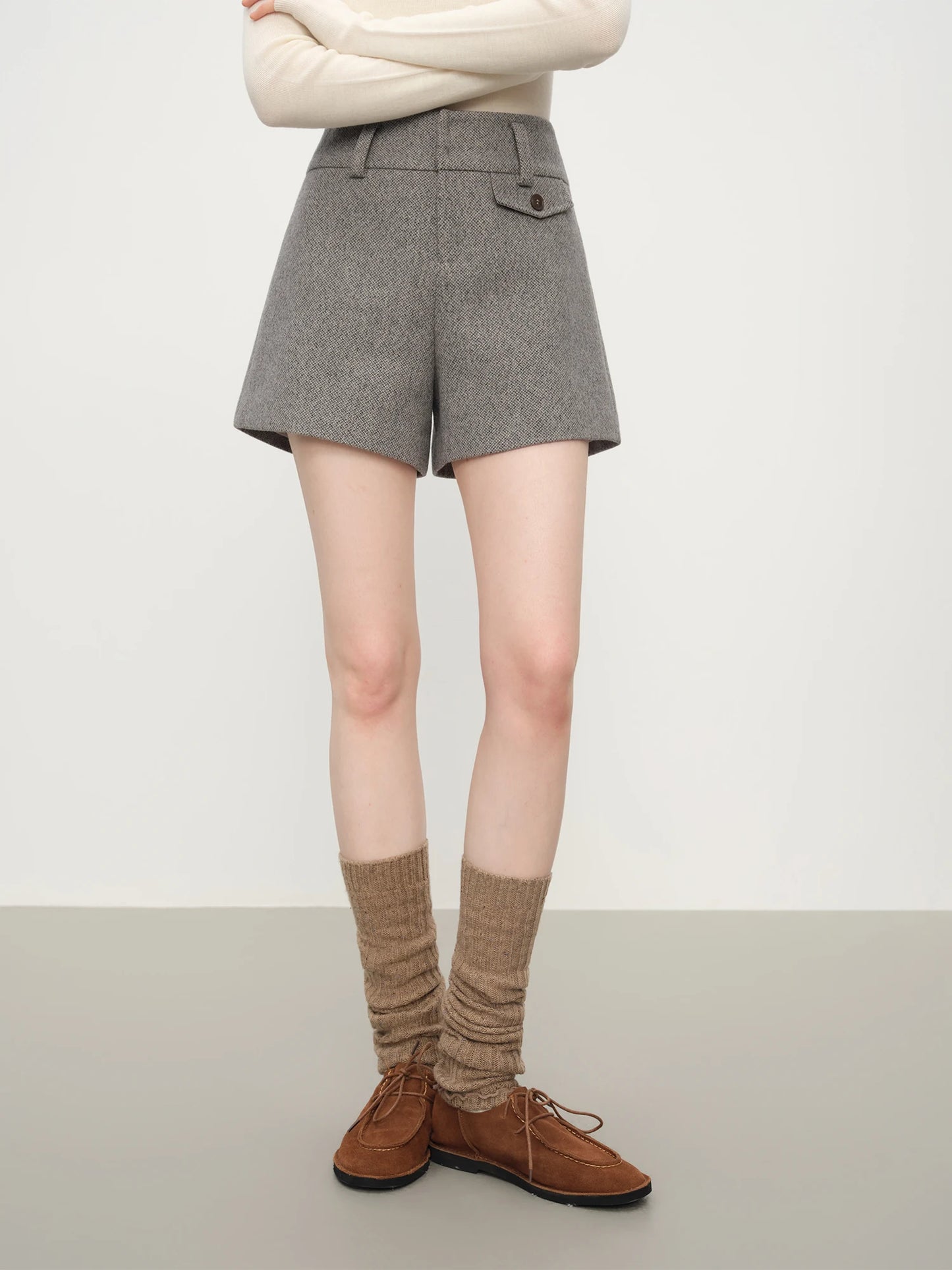 Grey Wide Waistband Tailored Shorts