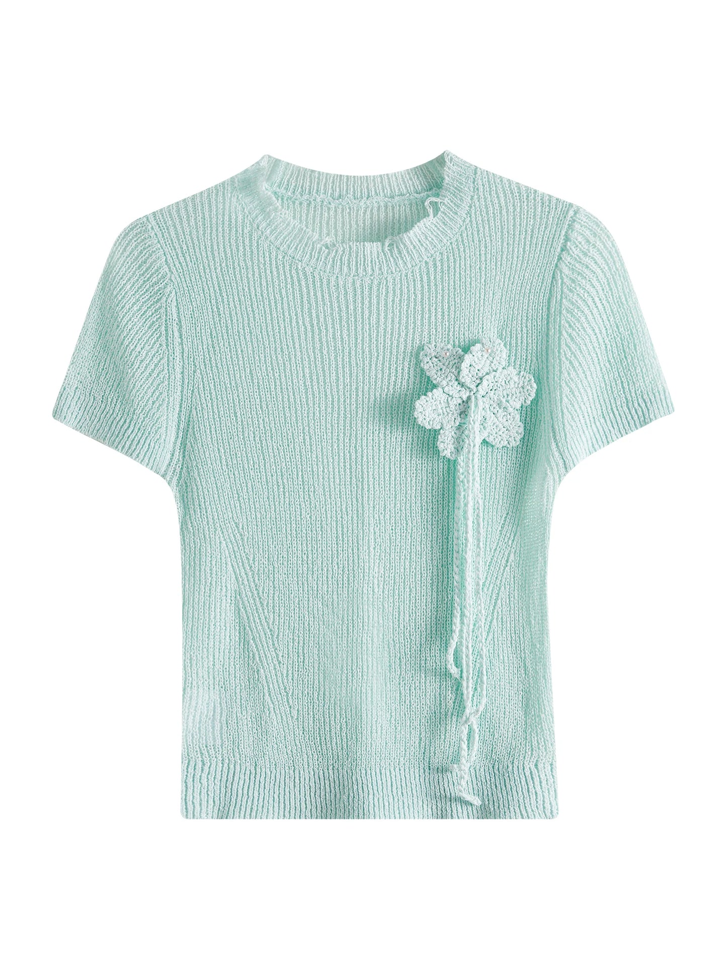Beige Ruffle Neck Short Sleeve Knit