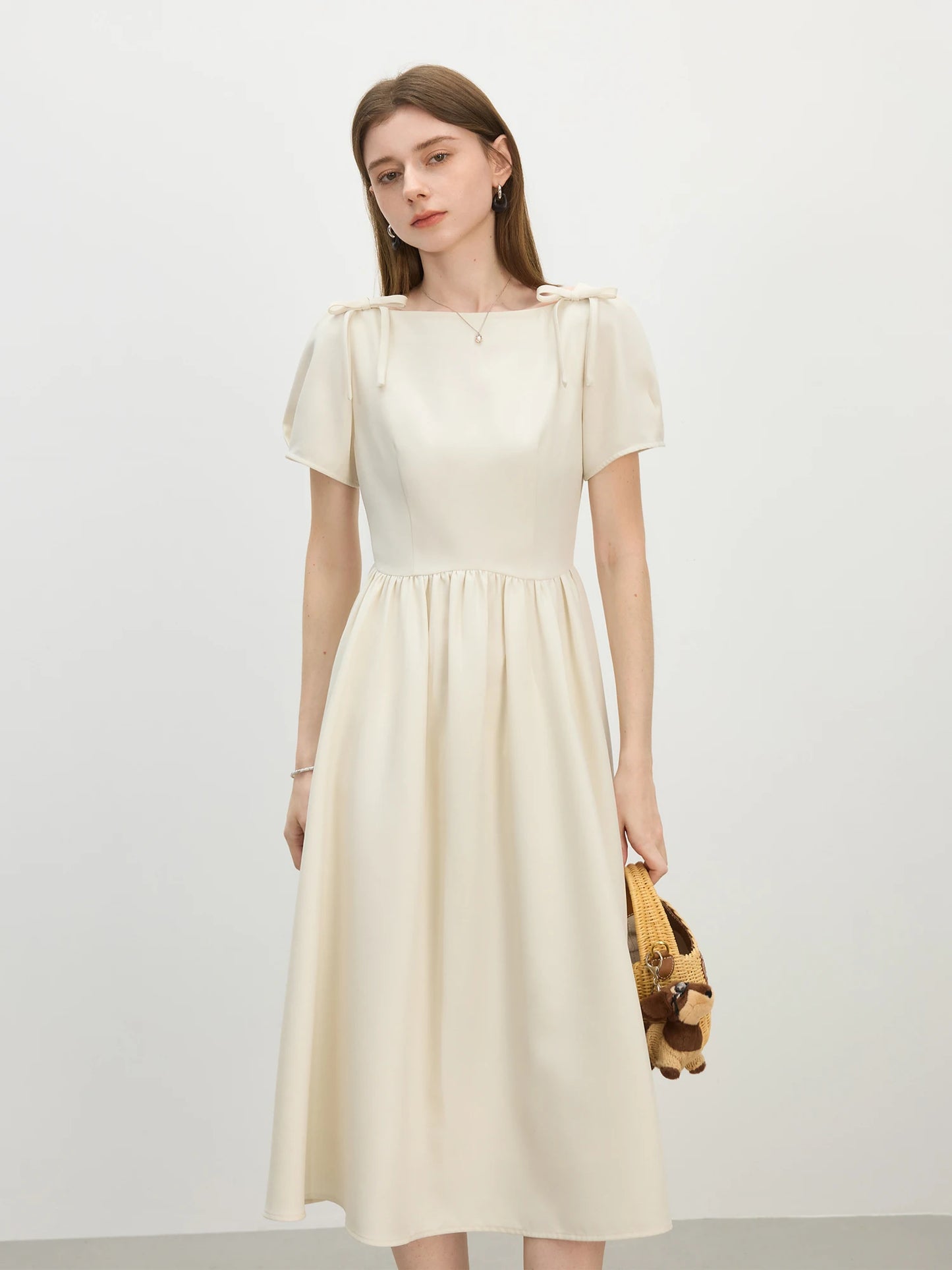 Pale Blue Puff Sleeve Midi Dress