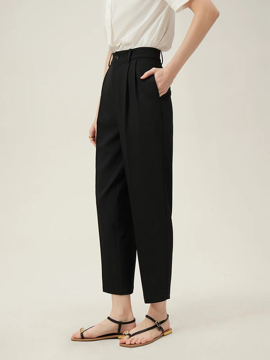 Black Cropped Tapered Trousers
