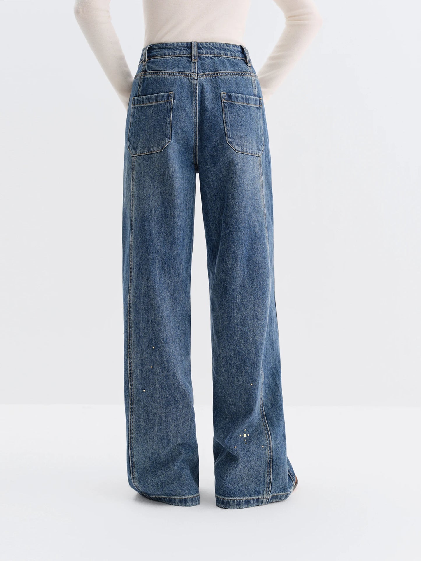 Medium Wash Rhinestone Wide Leg Jeans
