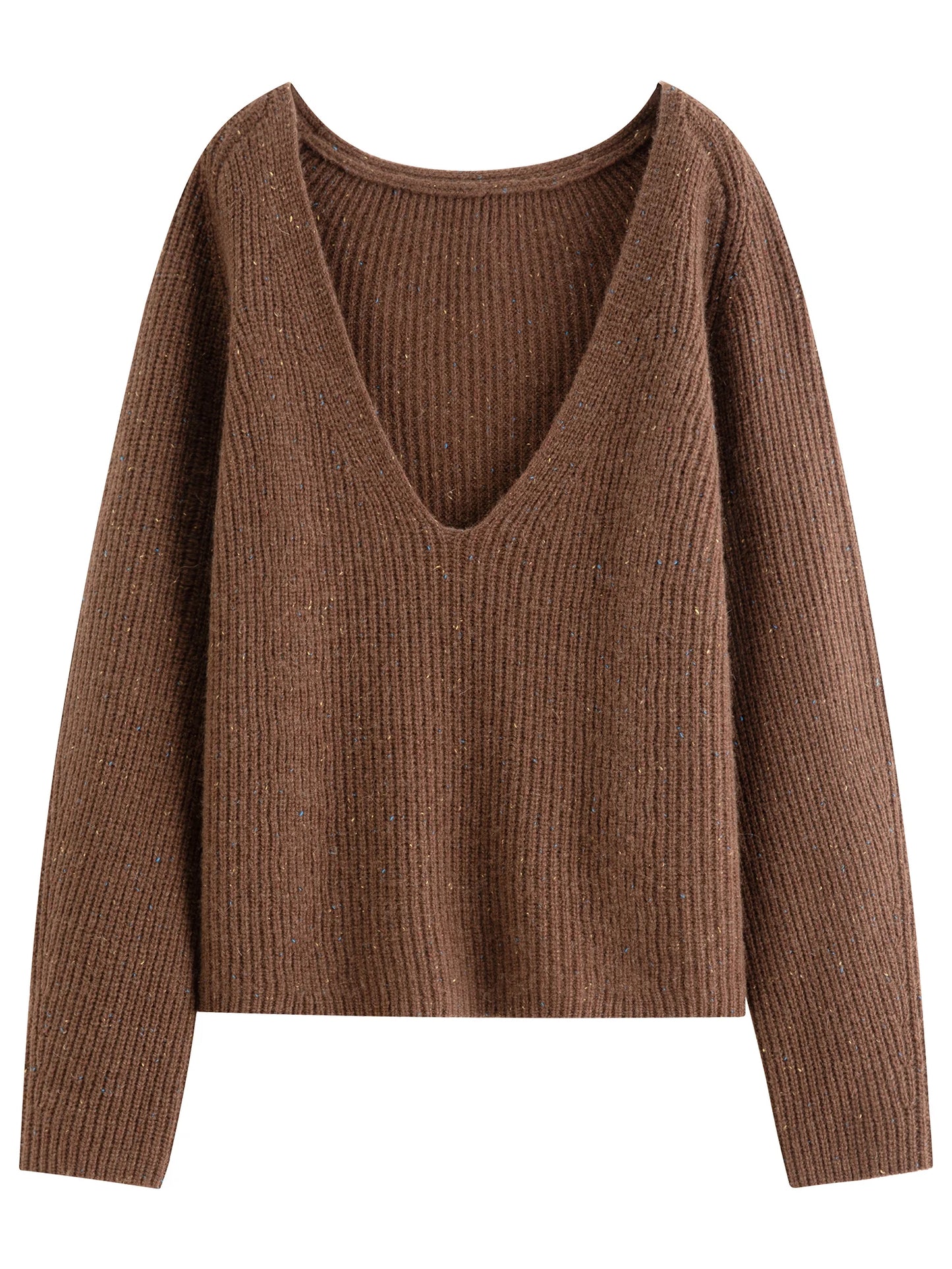 Grey Relaxed V Neck Wool Sweater