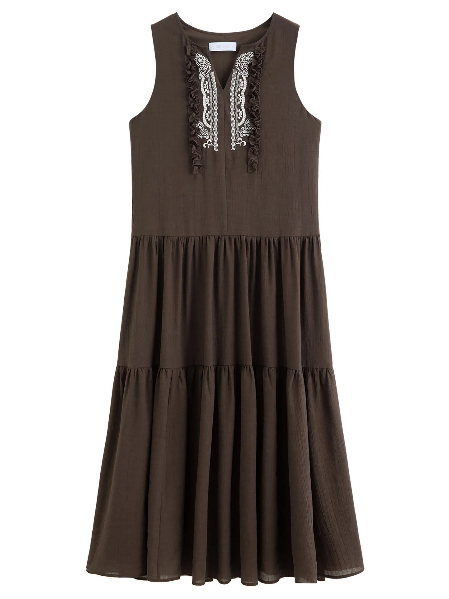 Brown Embroidered Sleeveless Mini Dress