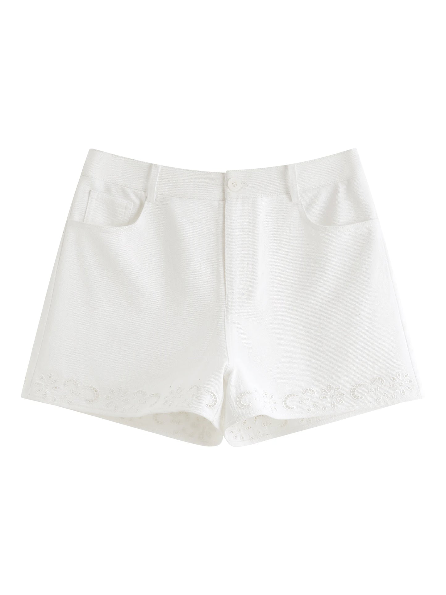 White Eyelet Embroidered Tailored Shorts