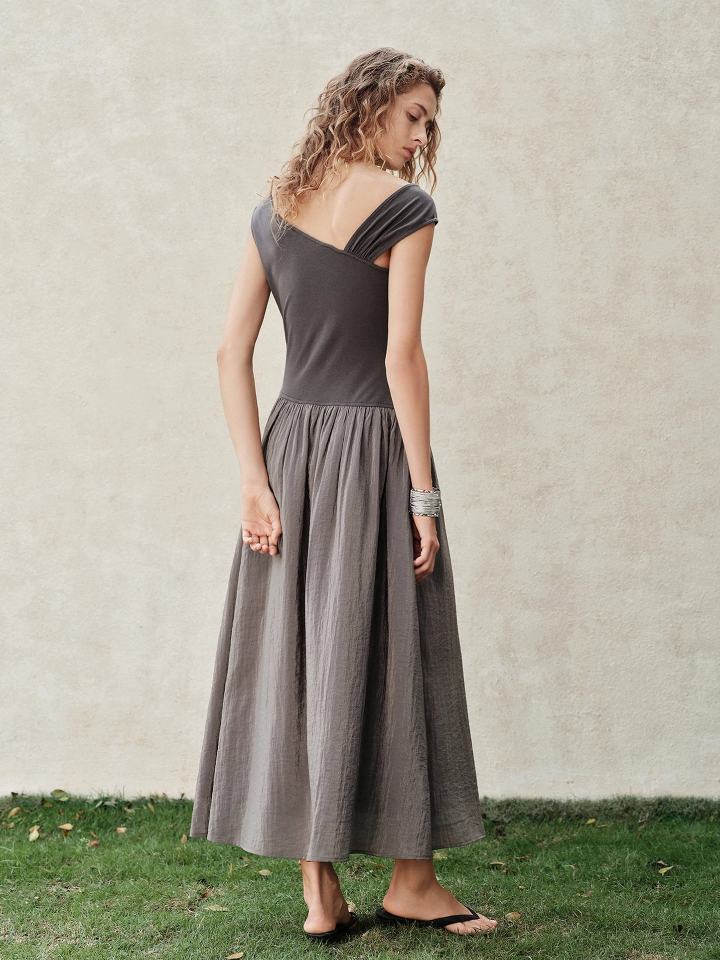 Black Taupe Asymmetric Panel Maxi Dress