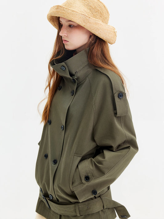 Olive High Collar Cropped Utility Trench