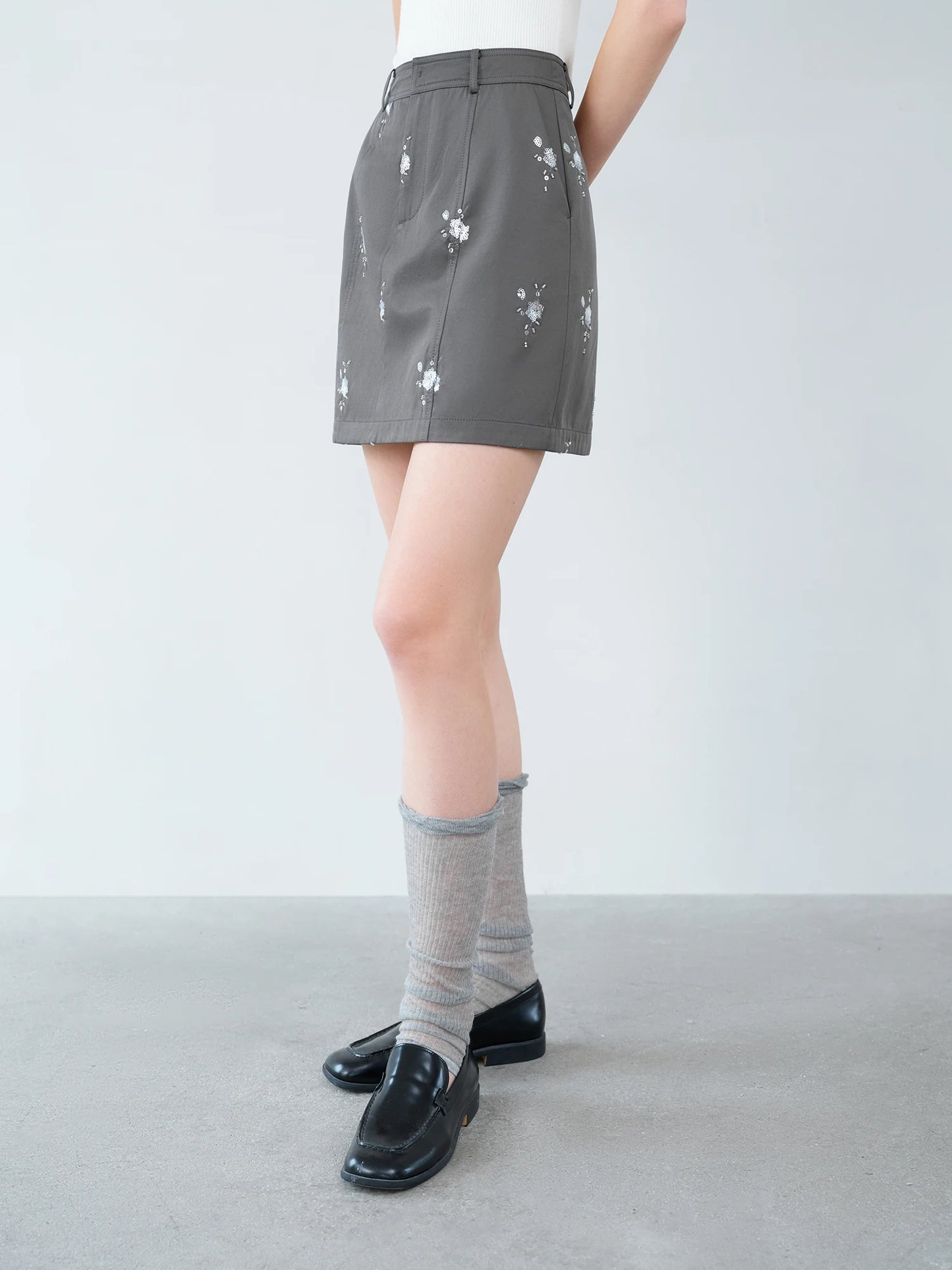 Grey Sequin Jacket Mini Skirt Set