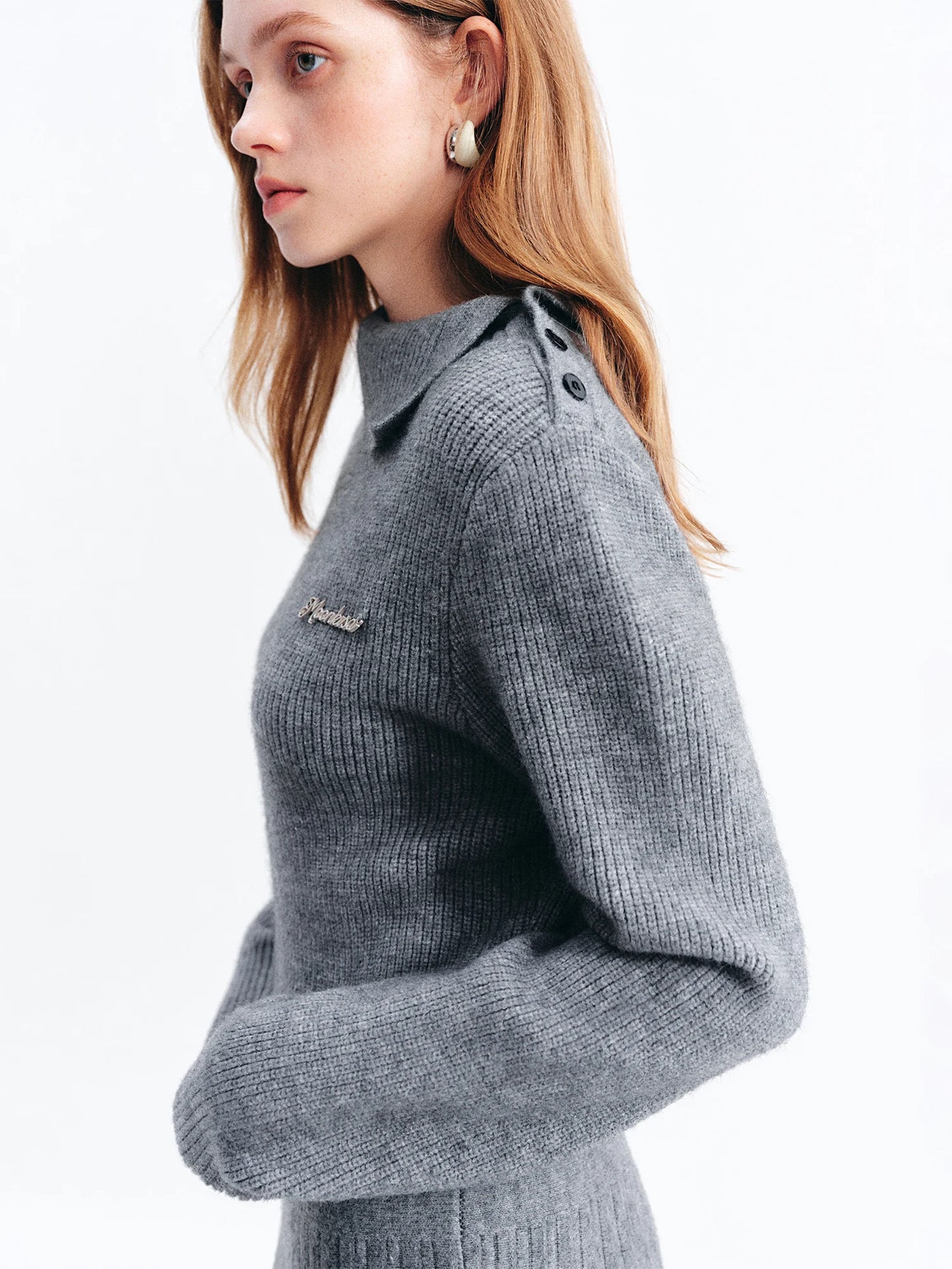 Grey Turtleneck Pleated Mini Dress