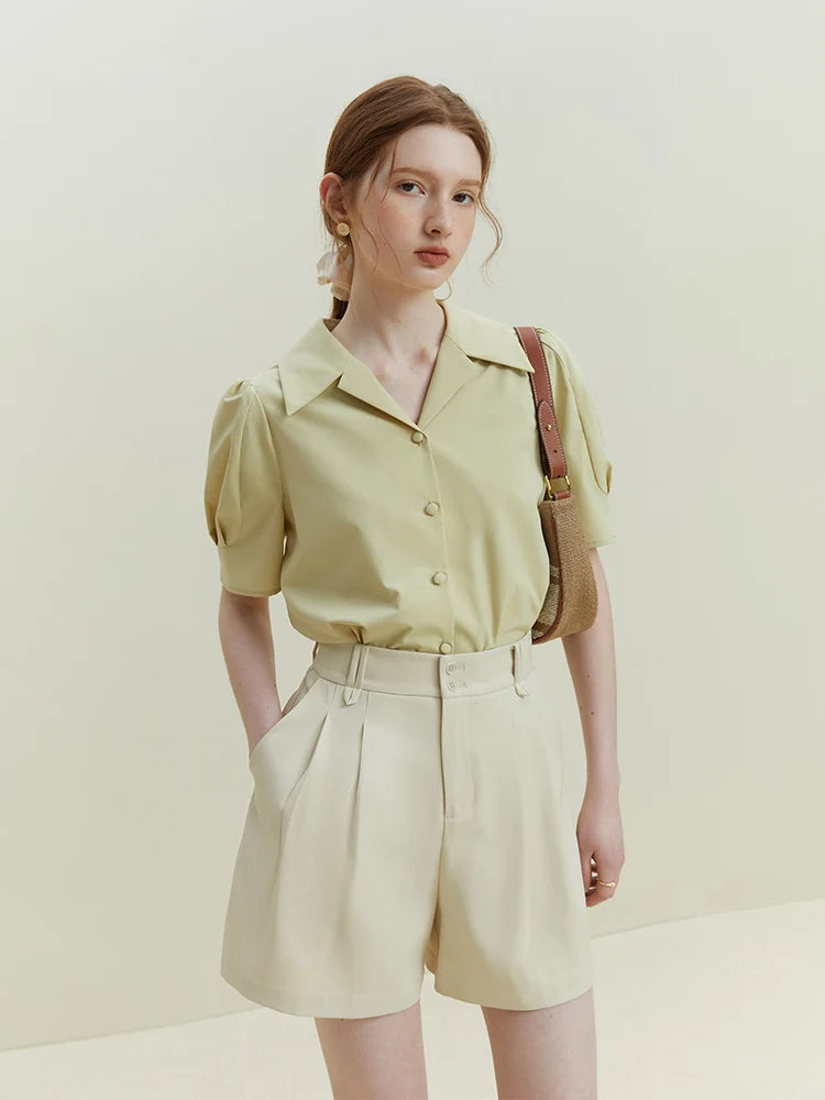 Brown Pleated Belted Bermuda Shorts