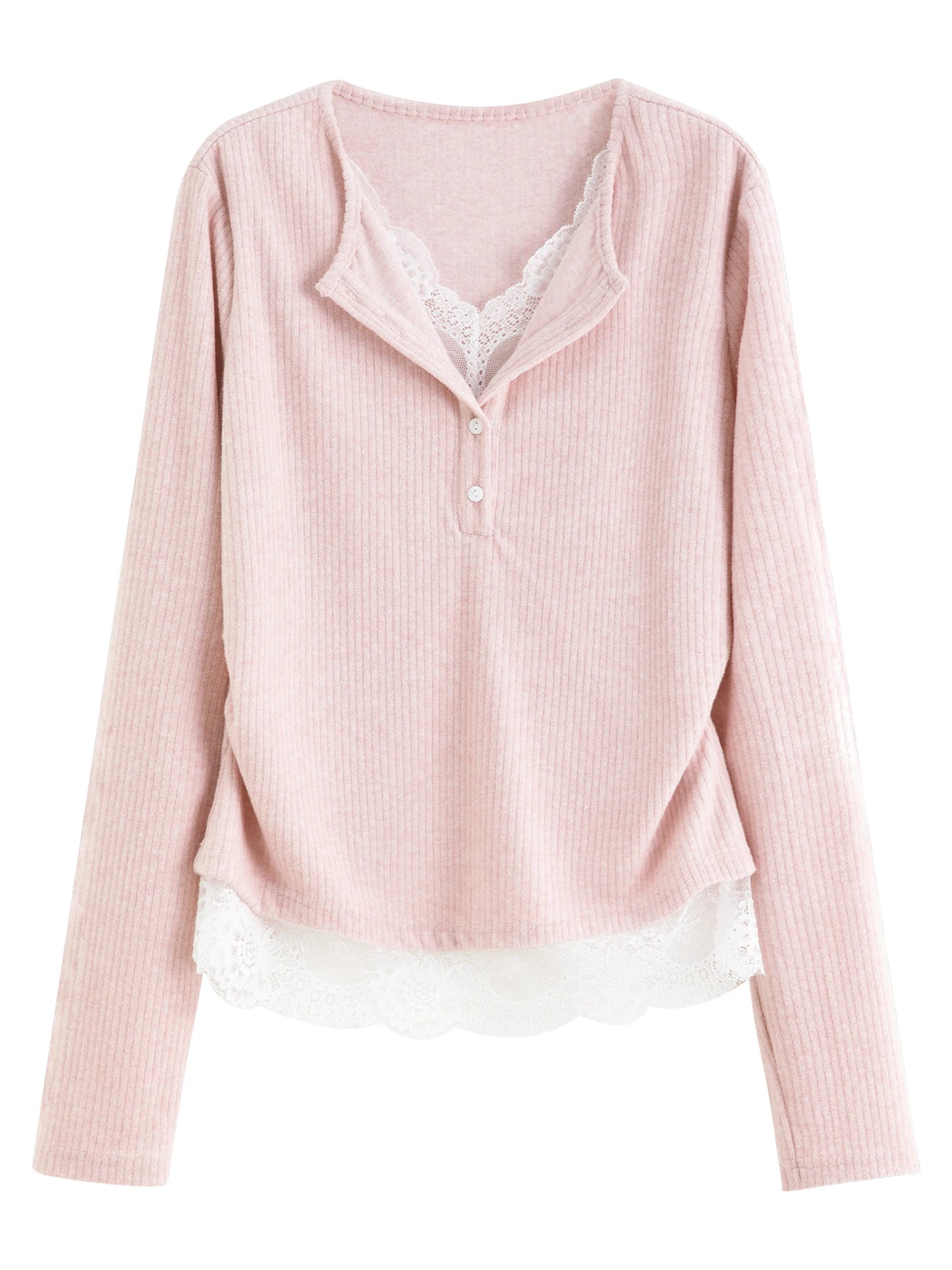 Blush Lace Trim Layered Knit Top