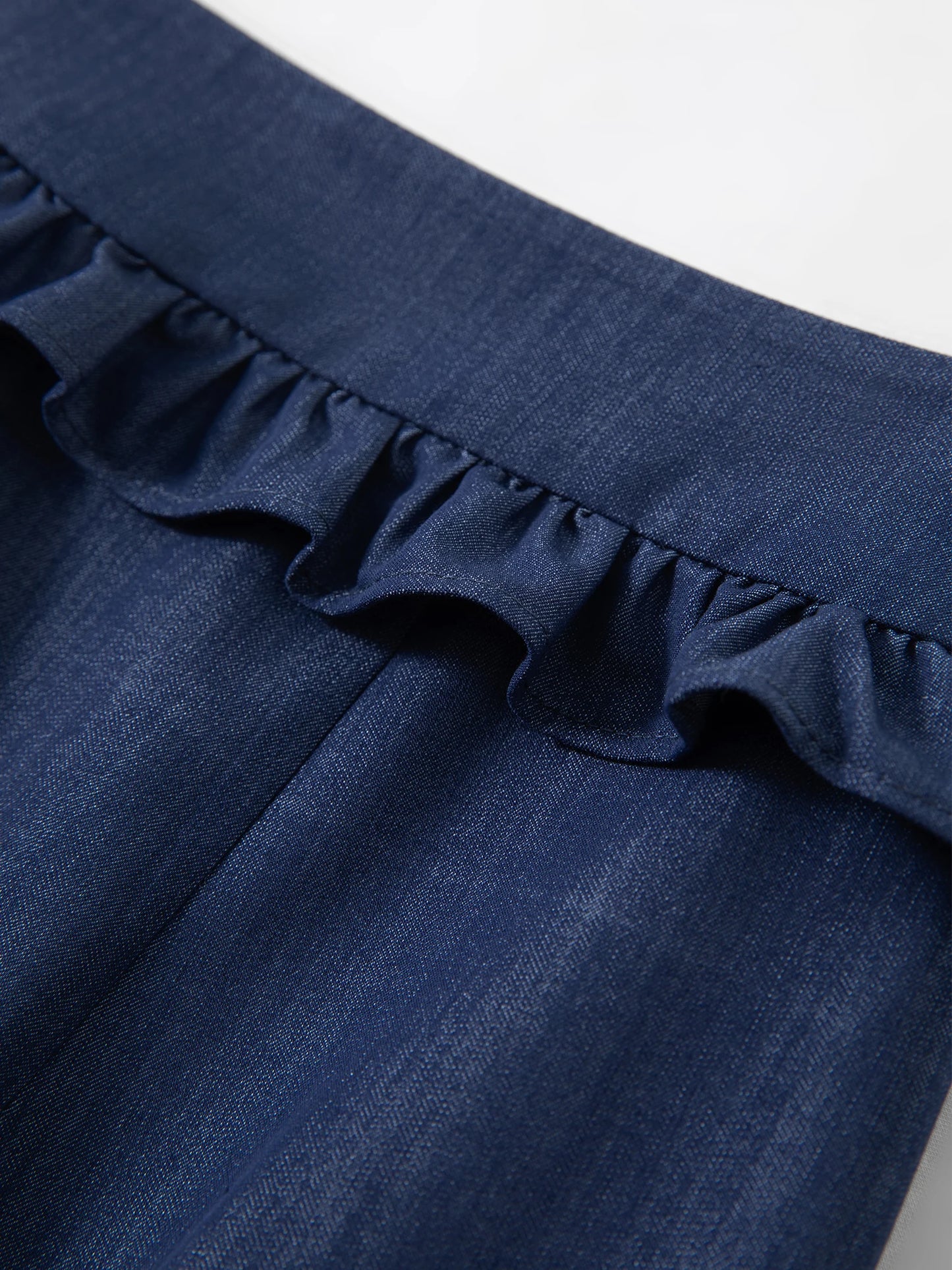 Navy Ruffle Waist Wide Leg Pants