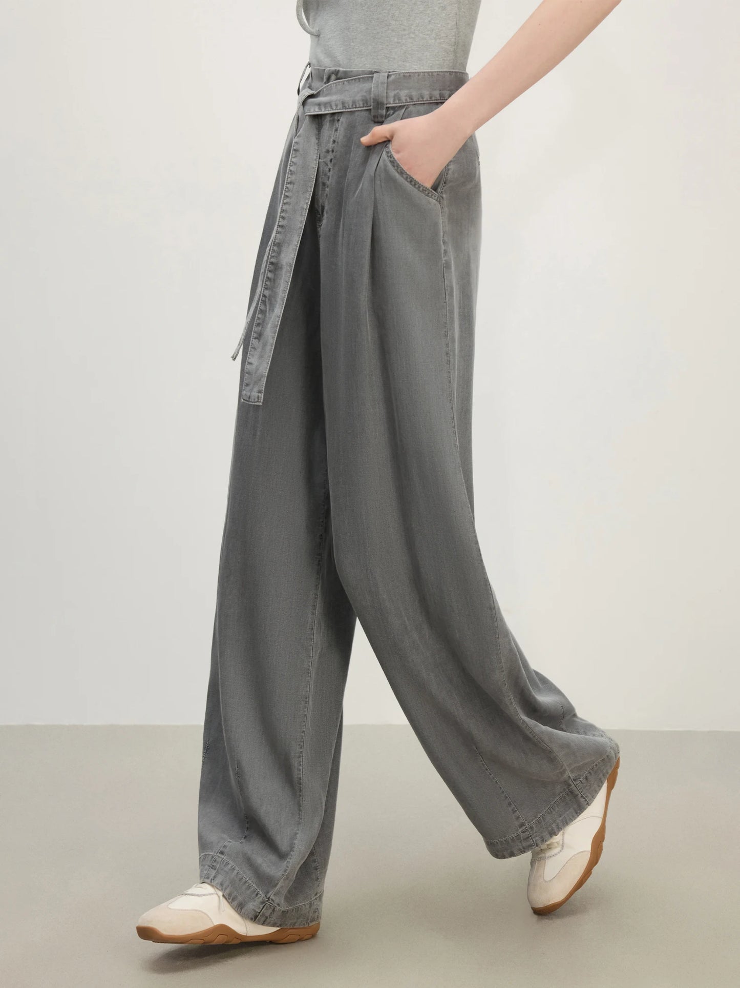 Charcoal Draped Wide Leg Jeans