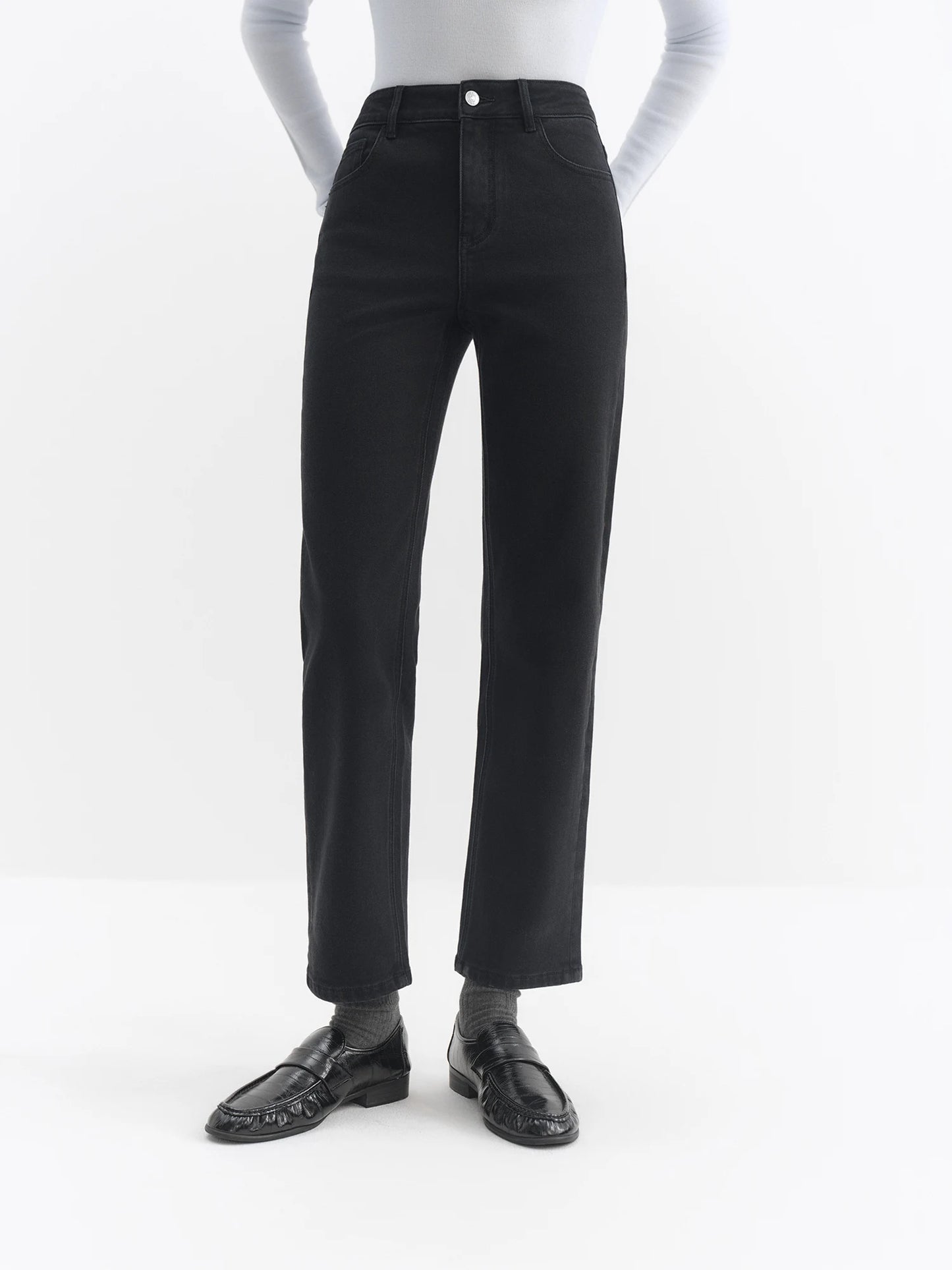 Black High Waist Straight Jeans