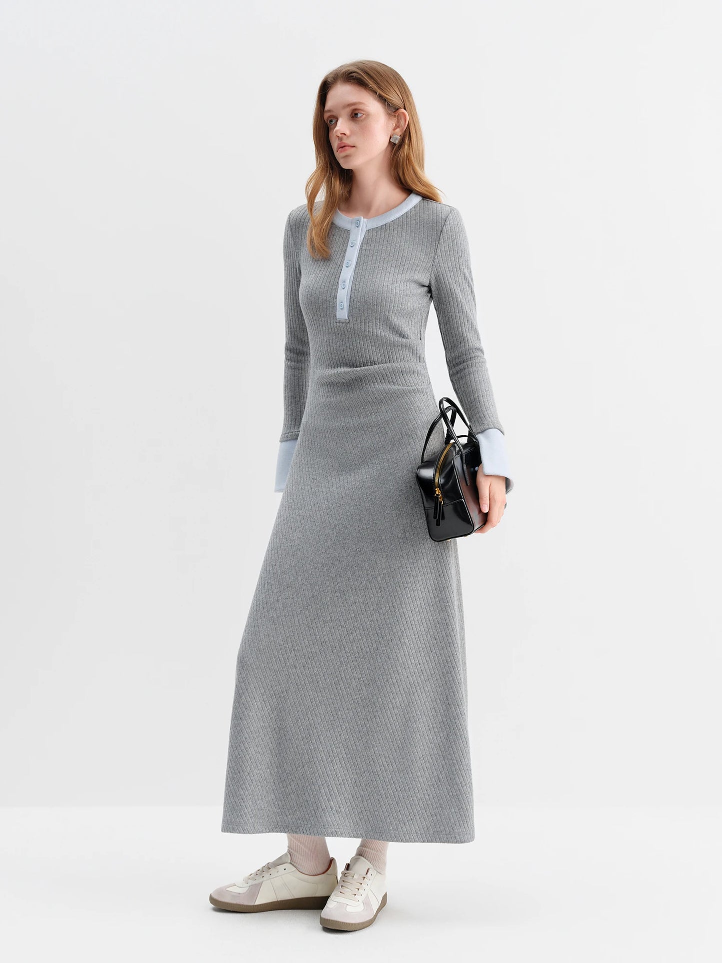 Grey Henley Knit Maxi Dress