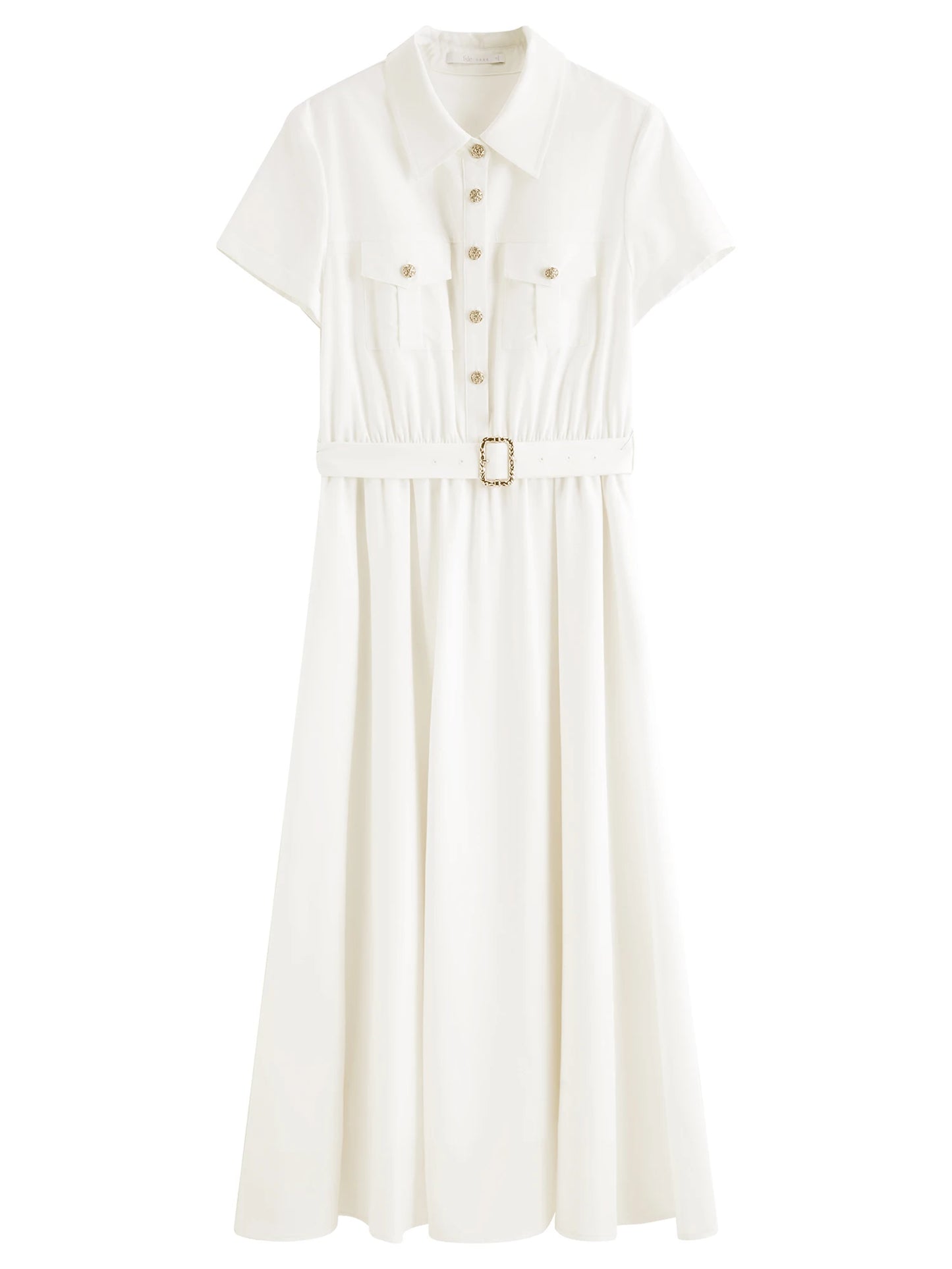 White Belted Shirt Midi Dress